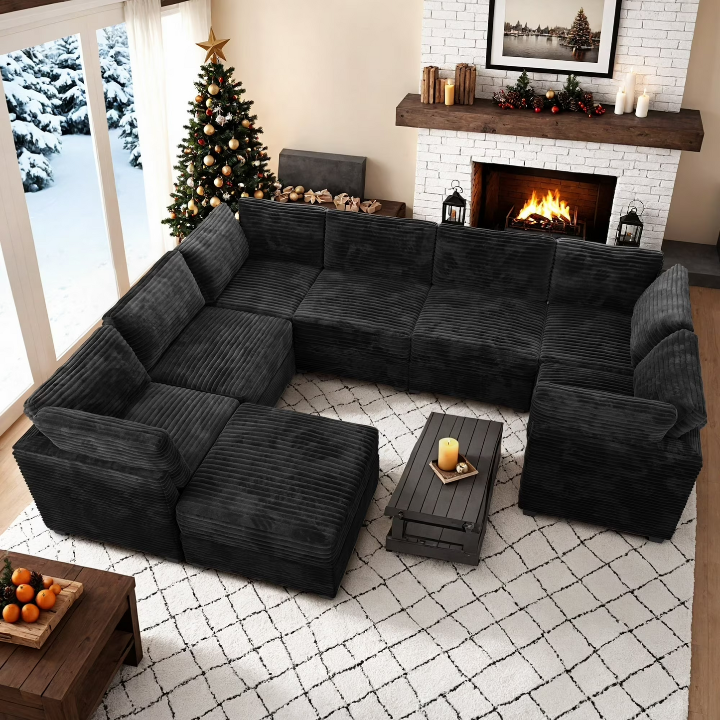 Vcatnet 130.7" Modular Sectional Sofa Couch Corduroy L Shaped Oversized Modern Minimalist Couch with Deep Seat and Ottoman for Living Room