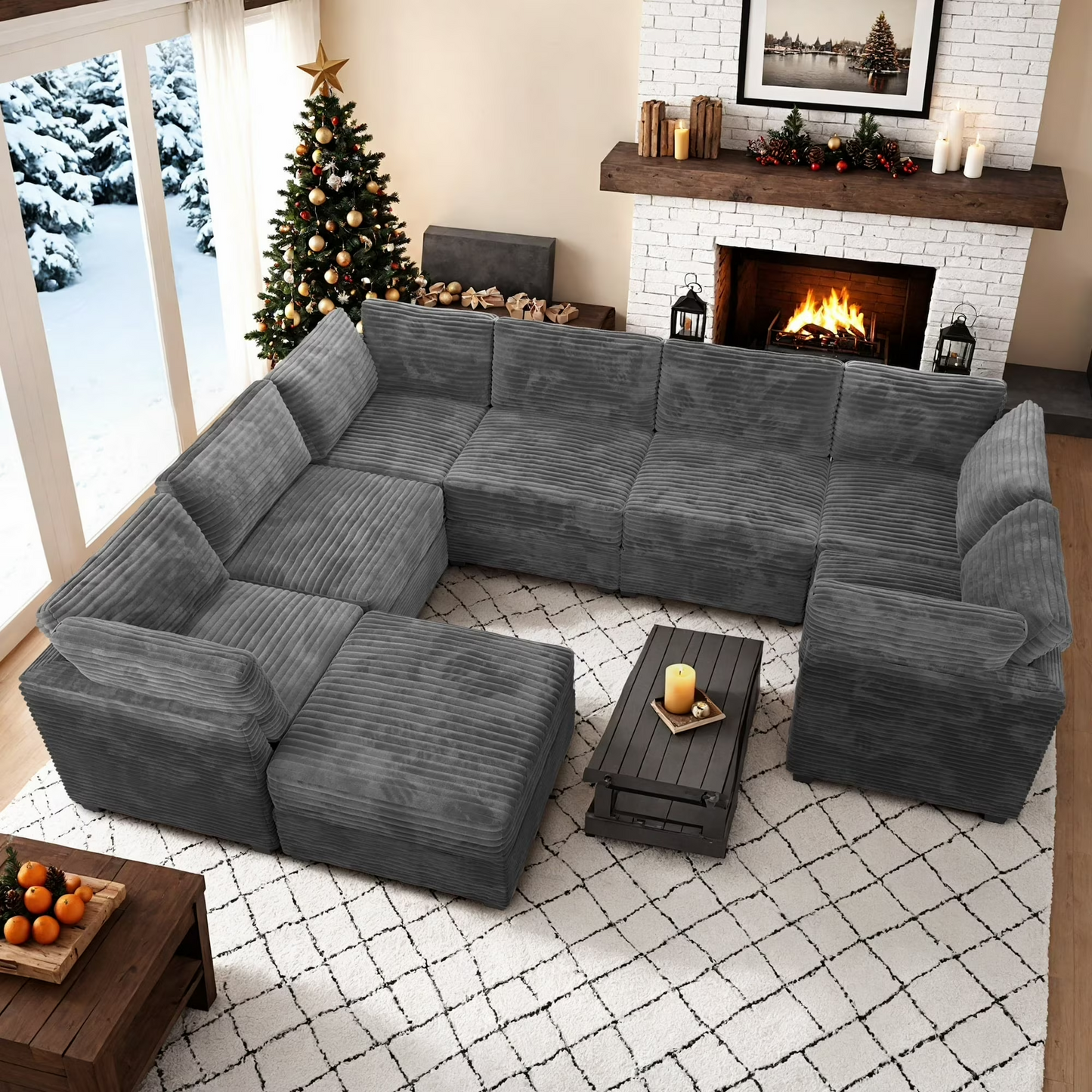 Vcatnet 130.7" Modular Sectional Sofa Couch Corduroy L Shaped Oversized Modern Minimalist Couch with Deep Seat and Ottoman for Living Room