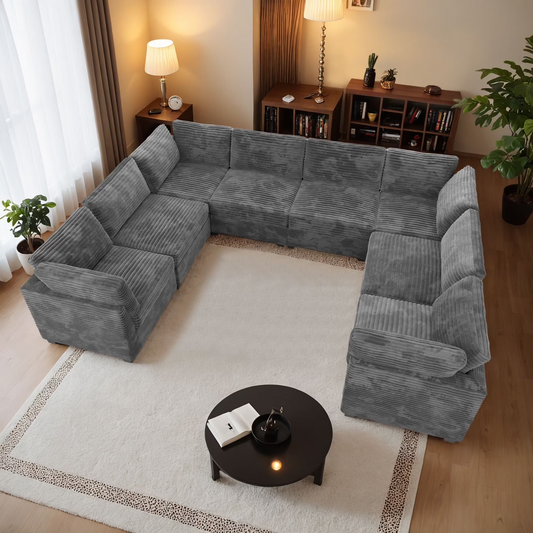 Vcatnet 130.7" Modular Sectional Sofa Cloud Couch Corduroy L Shaped Oversized Modern Minimalist Couch with Deep Seat for Living Room, 8 Seat, Gray