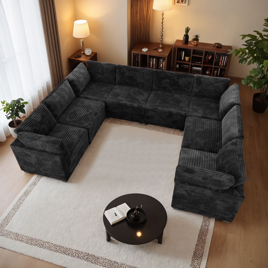 Vcatnet 130.7" Modular Sectional Sofa Cloud Couch Corduroy L Shaped Oversized Modern Minimalist Couch with Deep Seat for Living Room, 8 Seat, Black