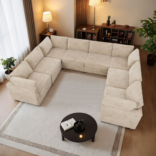 Vcatnet 130.7" Modular Sectional Sofa Cloud Couch Corduroy L Shaped Oversized Modern Minimalist Couch with Deep Seat for Living Room, 8 Seat, Beige