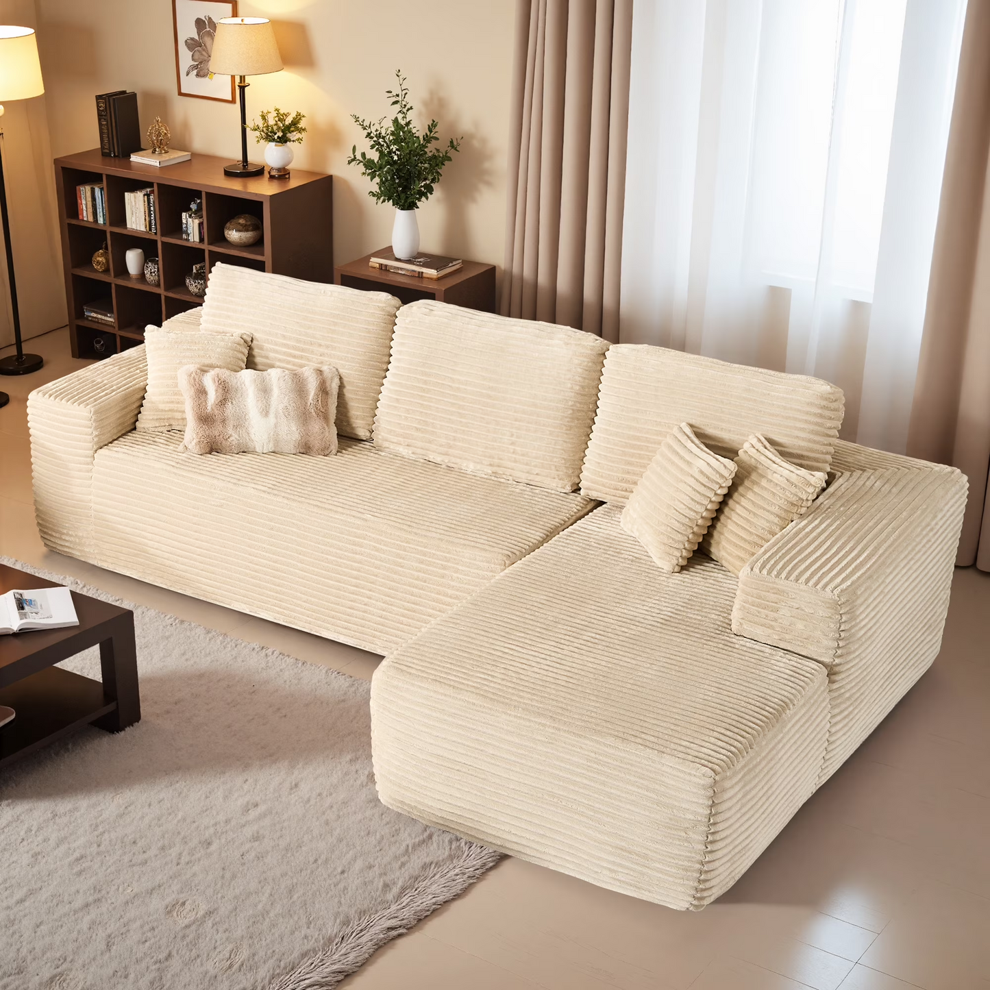 Vcatnet 106" Modular Sectional Sofa Couch Plush Corduroy Cloud Couch L Shaped Modern Minimalist Couch with Chaise for Living Room