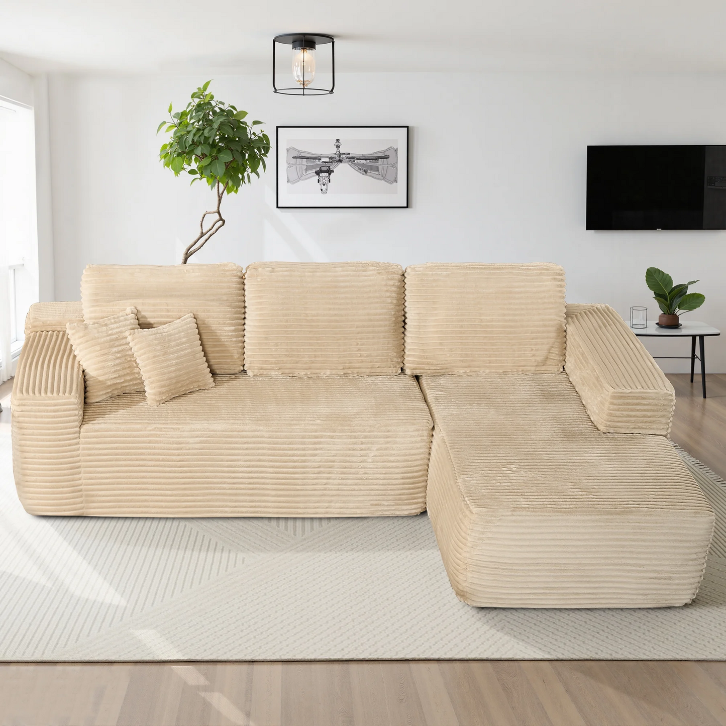 Vcatnet 106" Modular Sectional Sofa Couch Plush Corduroy Cloud Couch L Shaped Modern Minimalist Couch with Chaise for Living Room