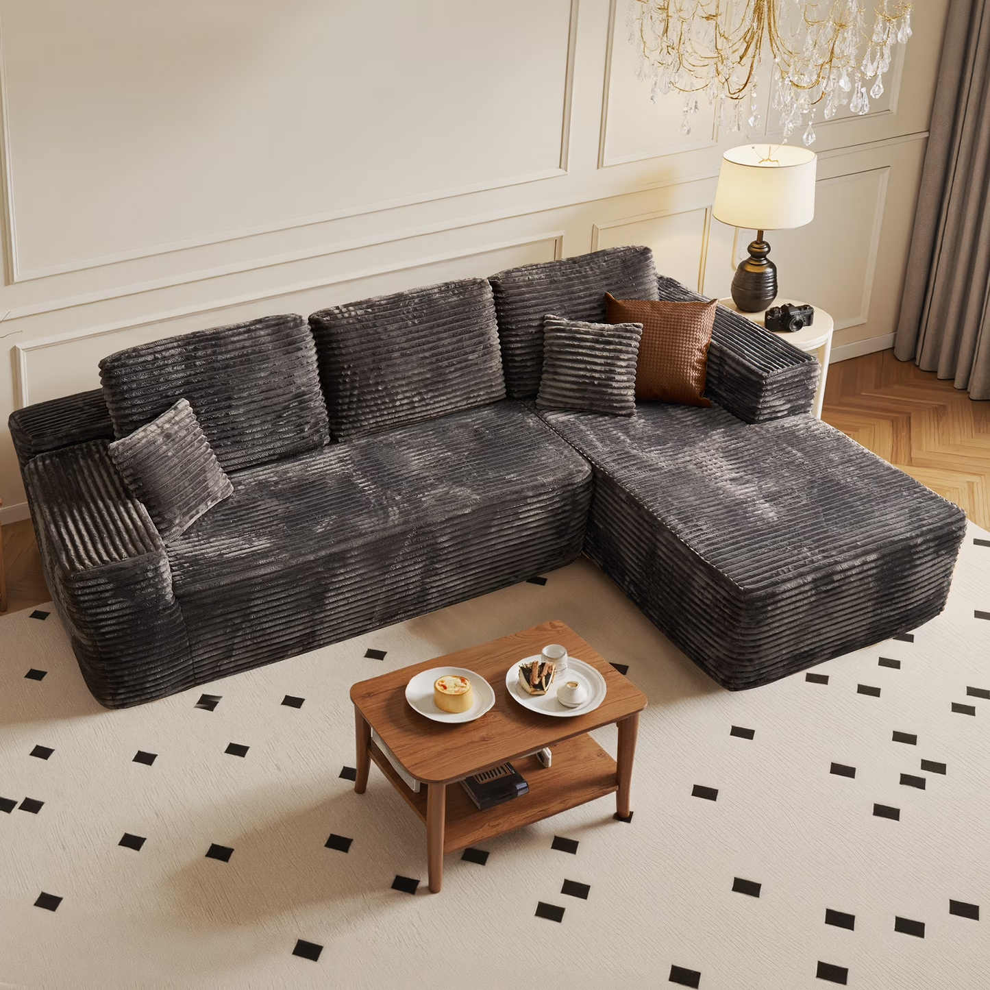 Vcatnet 106" Modular Sectional Sofa Couch Plush Corduroy Cloud Couch L Shaped Modern Minimalist Couch with Chaise for Living Room