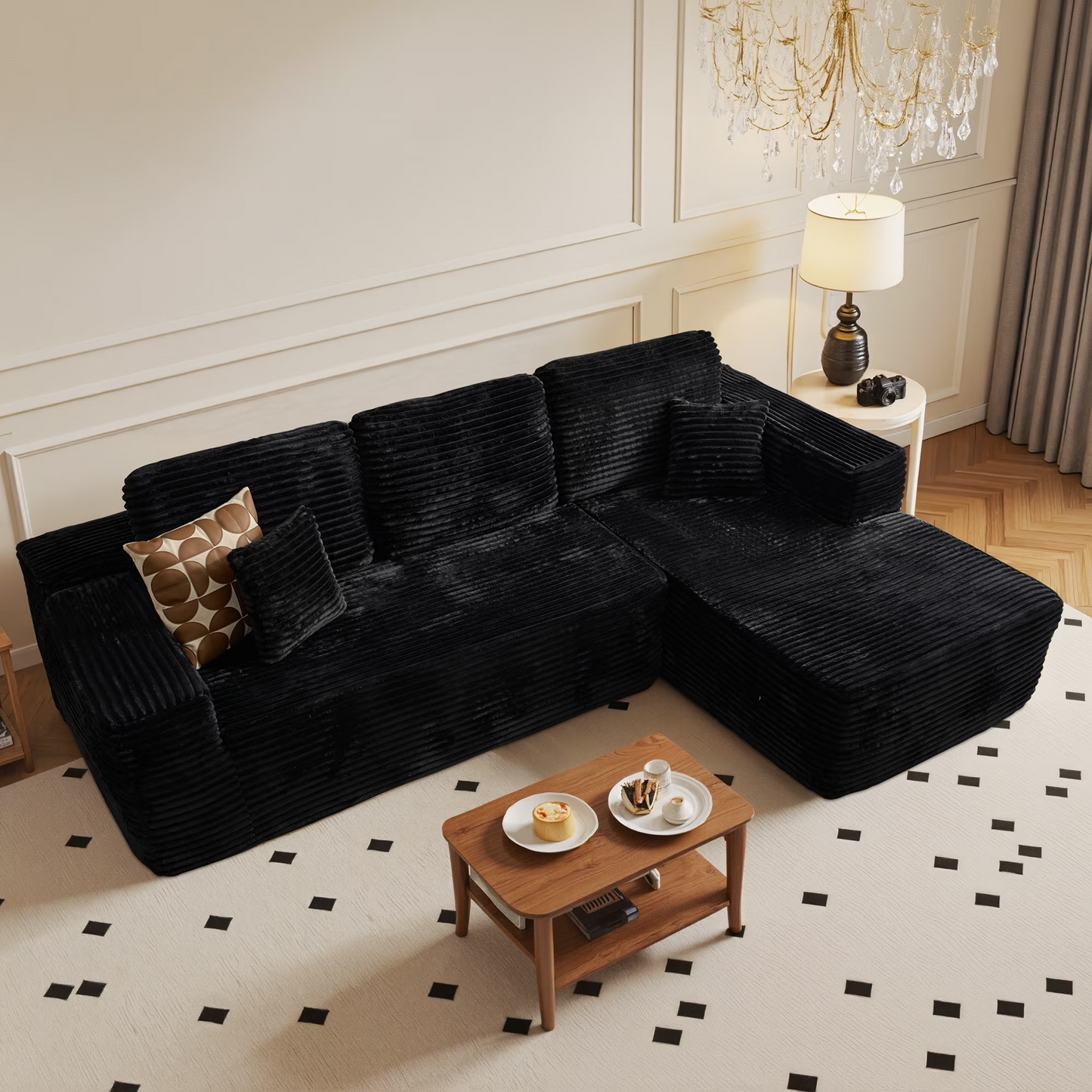 Vcatnet 106" Modular Sectional Sofa Couch Plush Corduroy Cloud Couch L Shaped Modern Minimalist Couch with Chaise for Living Room