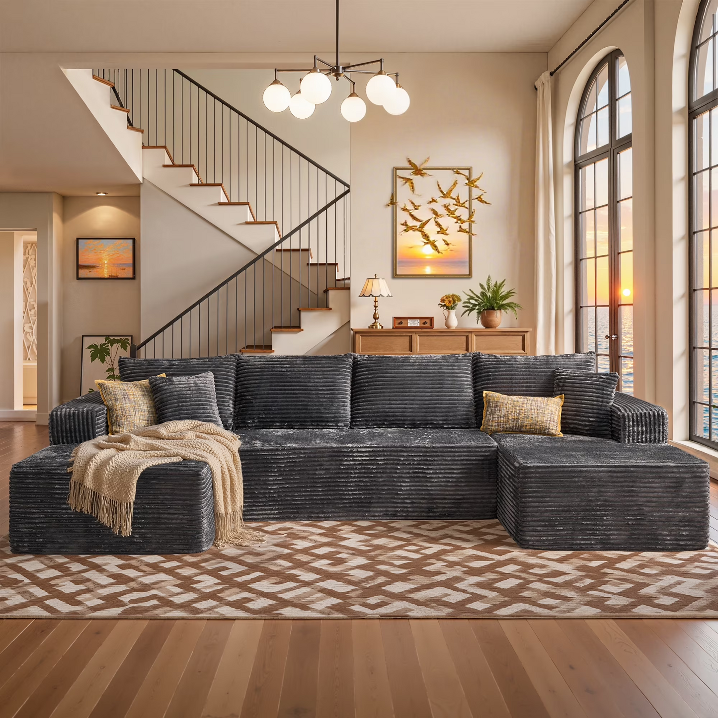 Vcatnet 106" Modular Sectional Sofa Couch Plush Corduroy Cloud Couch L Shaped Modern Minimalist Couch with Chaise for Living Room