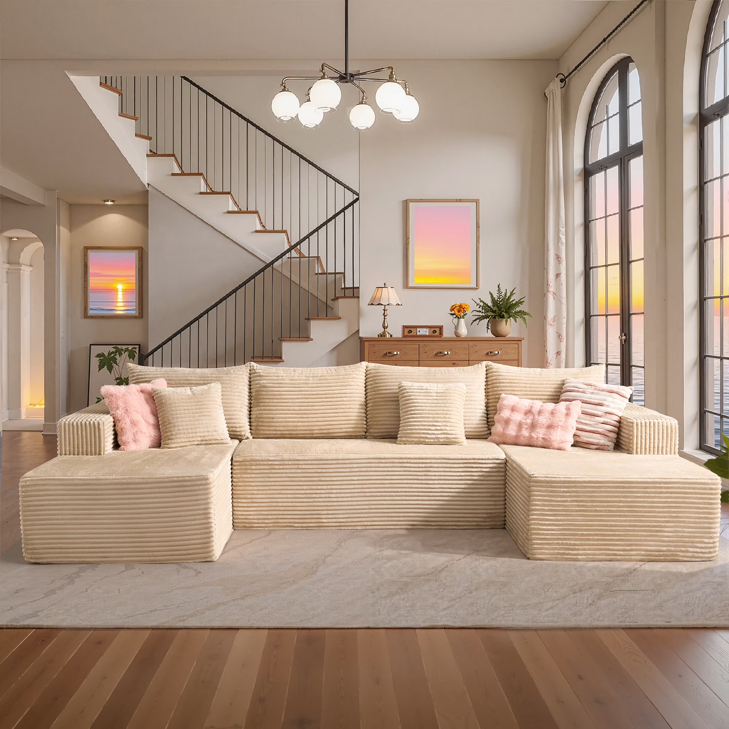 Vcatnet 106" Modular Sectional Sofa Couch Plush Corduroy Cloud Couch L Shaped Modern Minimalist Couch with Chaise for Living Room