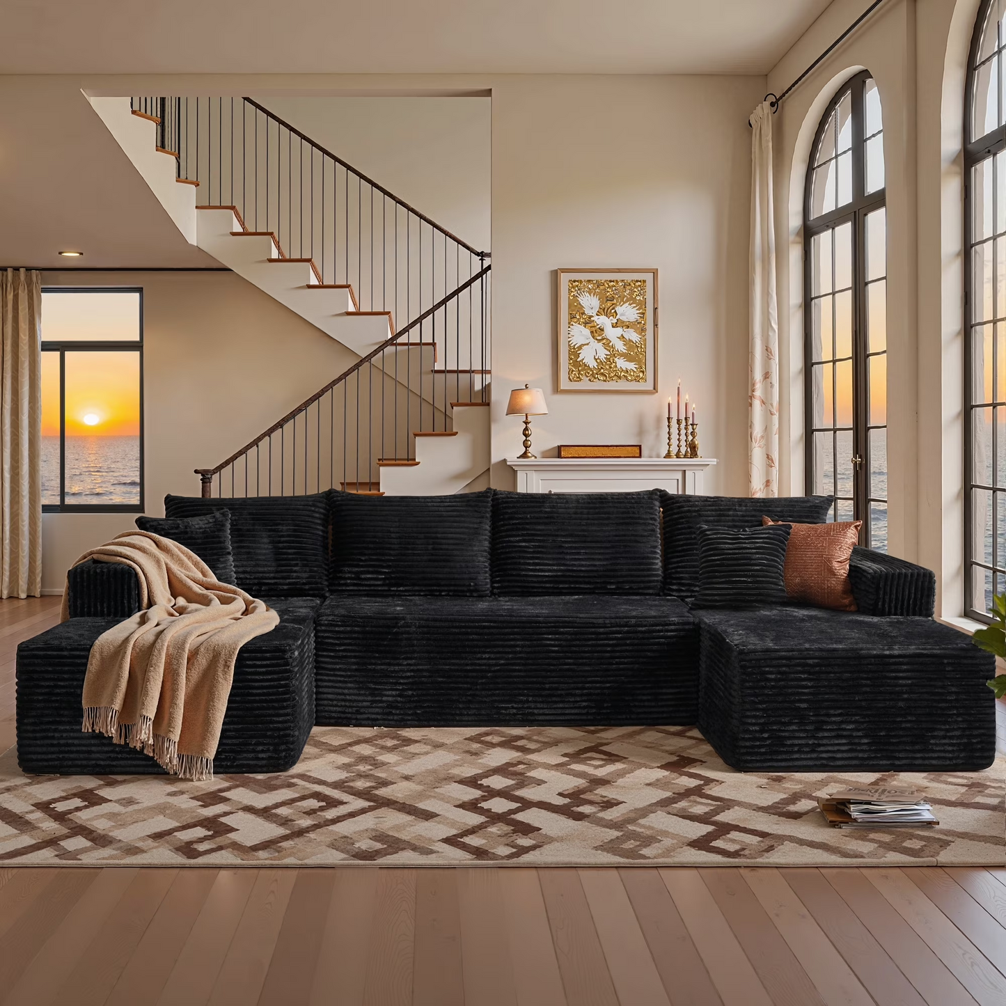 Vcatnet 106" Modular Sectional Sofa Couch Plush Corduroy Cloud Couch L Shaped Modern Minimalist Couch with Chaise for Living Room