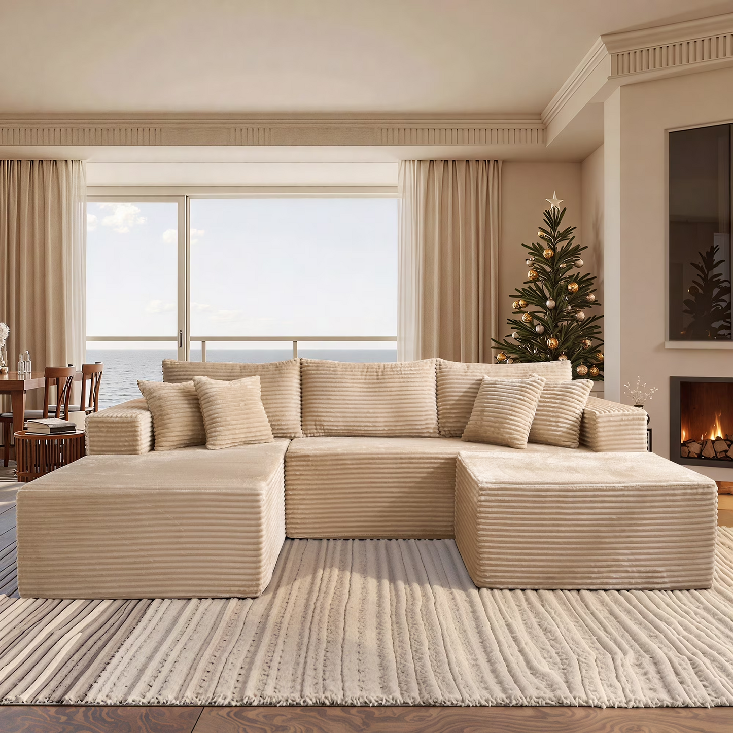 Vcatnet 106" Modular Sectional Sofa Couch Plush Corduroy Cloud Couch L Shaped Modern Minimalist Couch with Chaise for Living Room