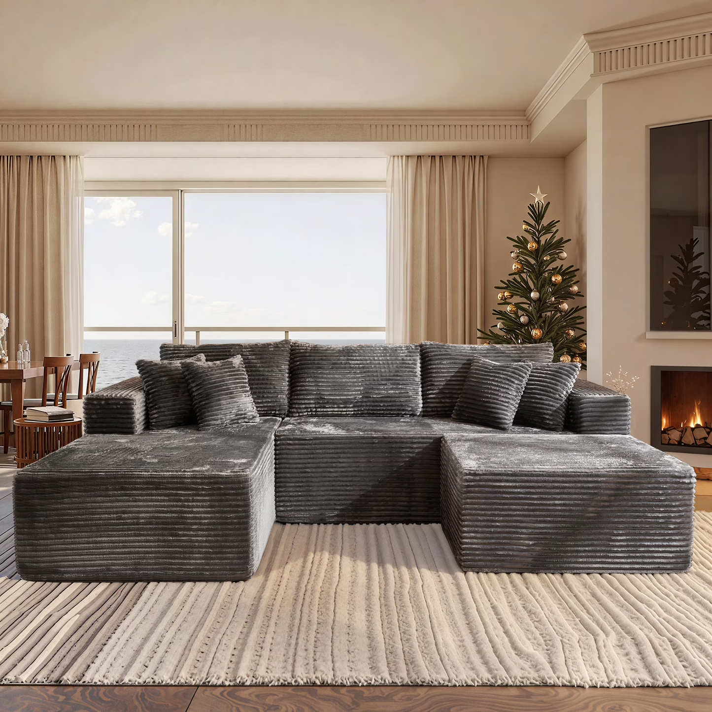 Vcatnet 106" Modular Sectional Sofa Couch Plush Corduroy Cloud Couch L Shaped Modern Minimalist Couch with Chaise for Living Room