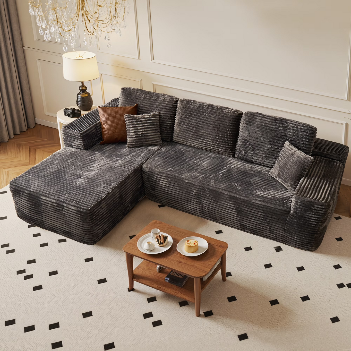 Vcatnet 106" Modular Sectional Sofa Couch Plush Corduroy Cloud Couch L Shaped Modern Minimalist Couch with Chaise for Living Room