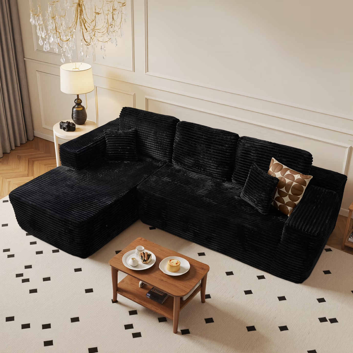 Vcatnet 106" Modular Sectional Sofa Couch Plush Corduroy Cloud Couch L Shaped Modern Minimalist Couch with Chaise for Living Room