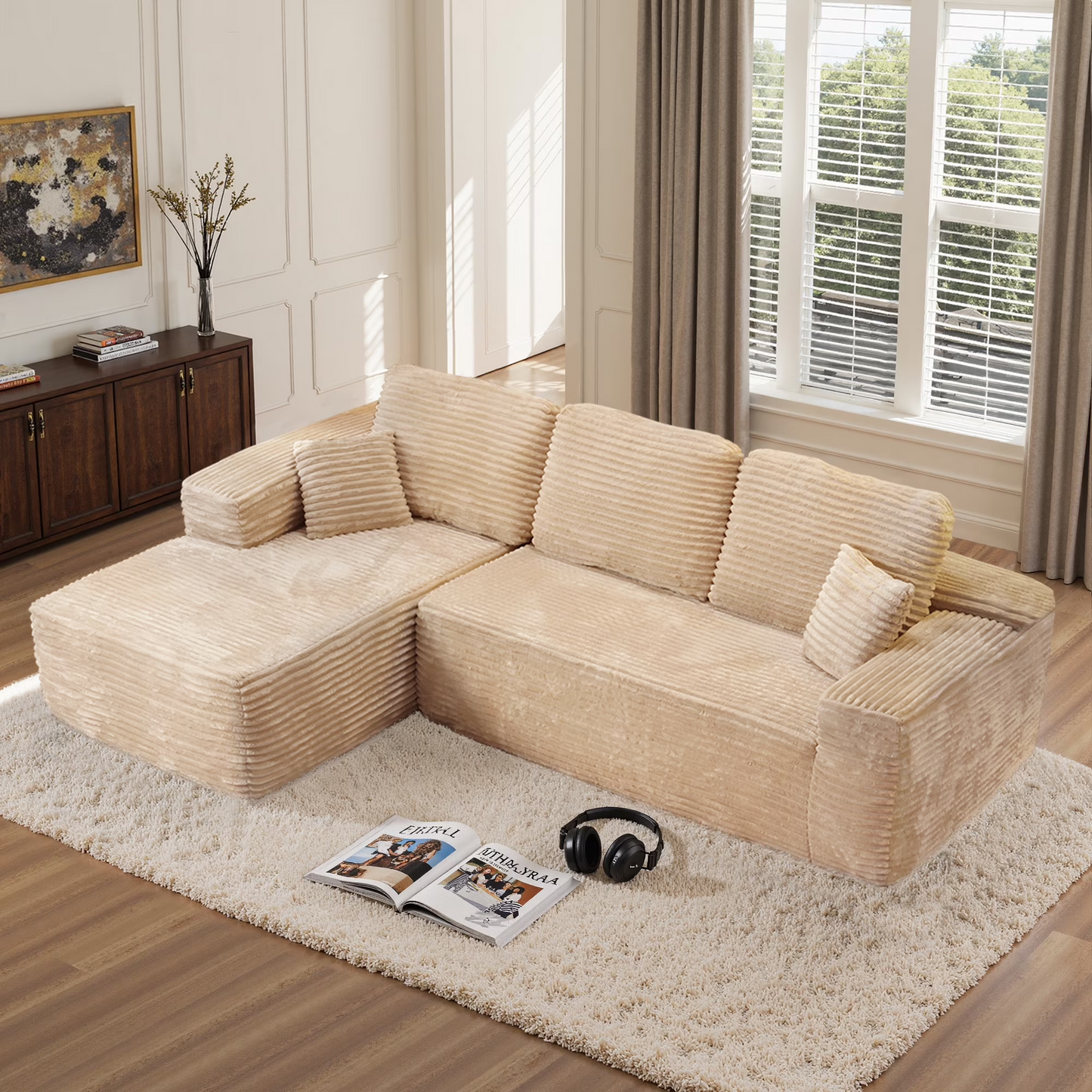 Vcatnet 106" Modular Sectional Sofa Couch Plush Corduroy Cloud Couch L Shaped Modern Minimalist Couch with Chaise for Living Room