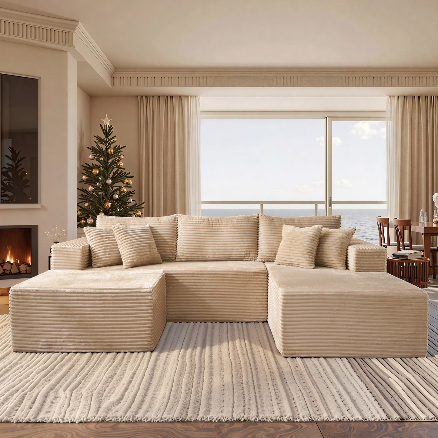 Vcatnet 106" Modular Sectional Sofa Couch Plush Corduroy Cloud Couch L Shaped Modern Minimalist Couch with Chaise for Living Room