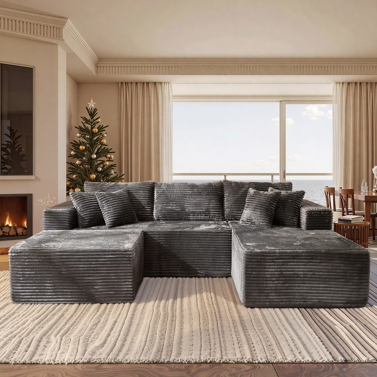 Vcatnet 106" Modular Sectional Sofa Couch Plush Corduroy Cloud Couch L Shaped Modern Minimalist Couch with Chaise for Living Room