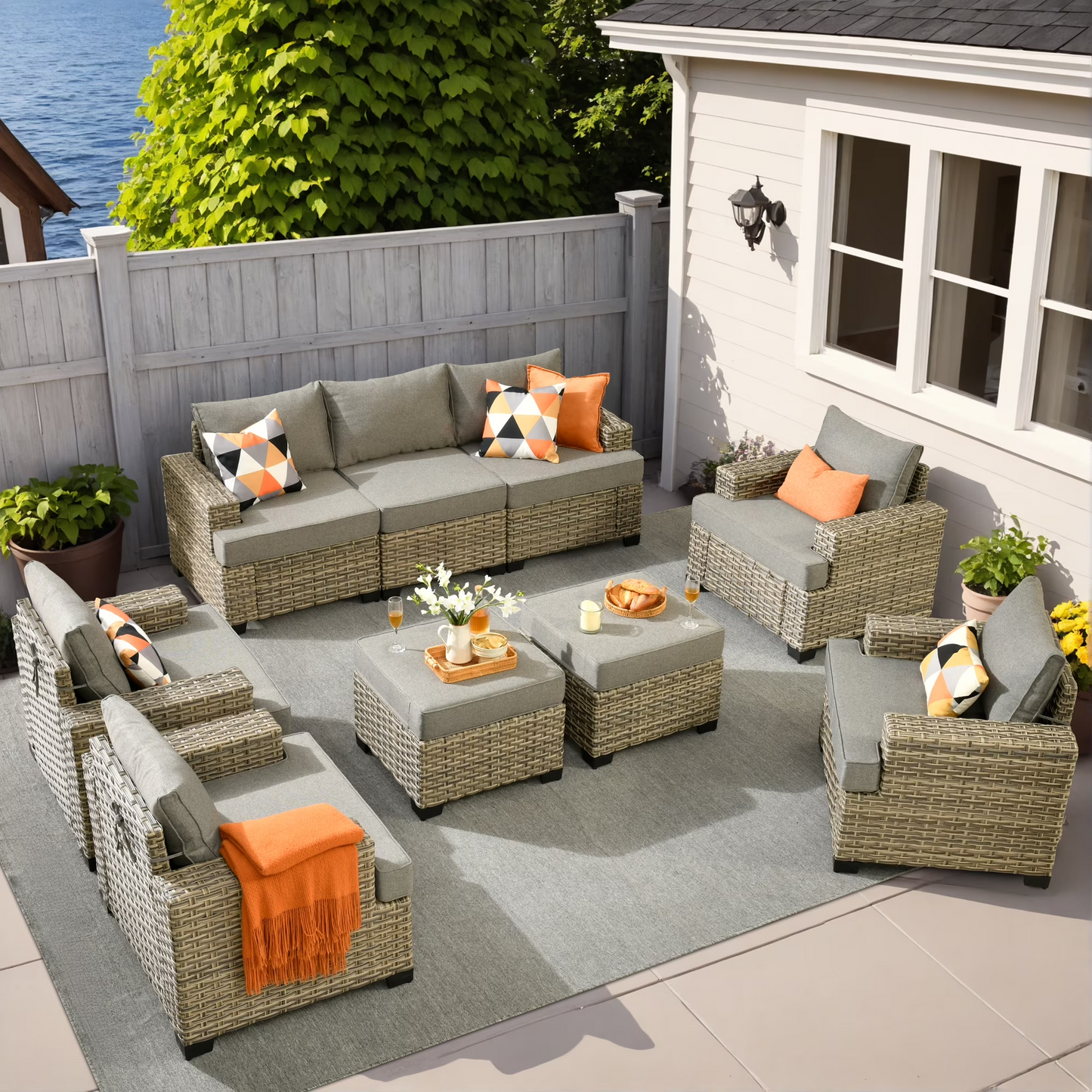 Vcatnet 7 Pieces Outdoor Patio Furniture Sectional Sofa Wicker Conversation Set with Ottomans