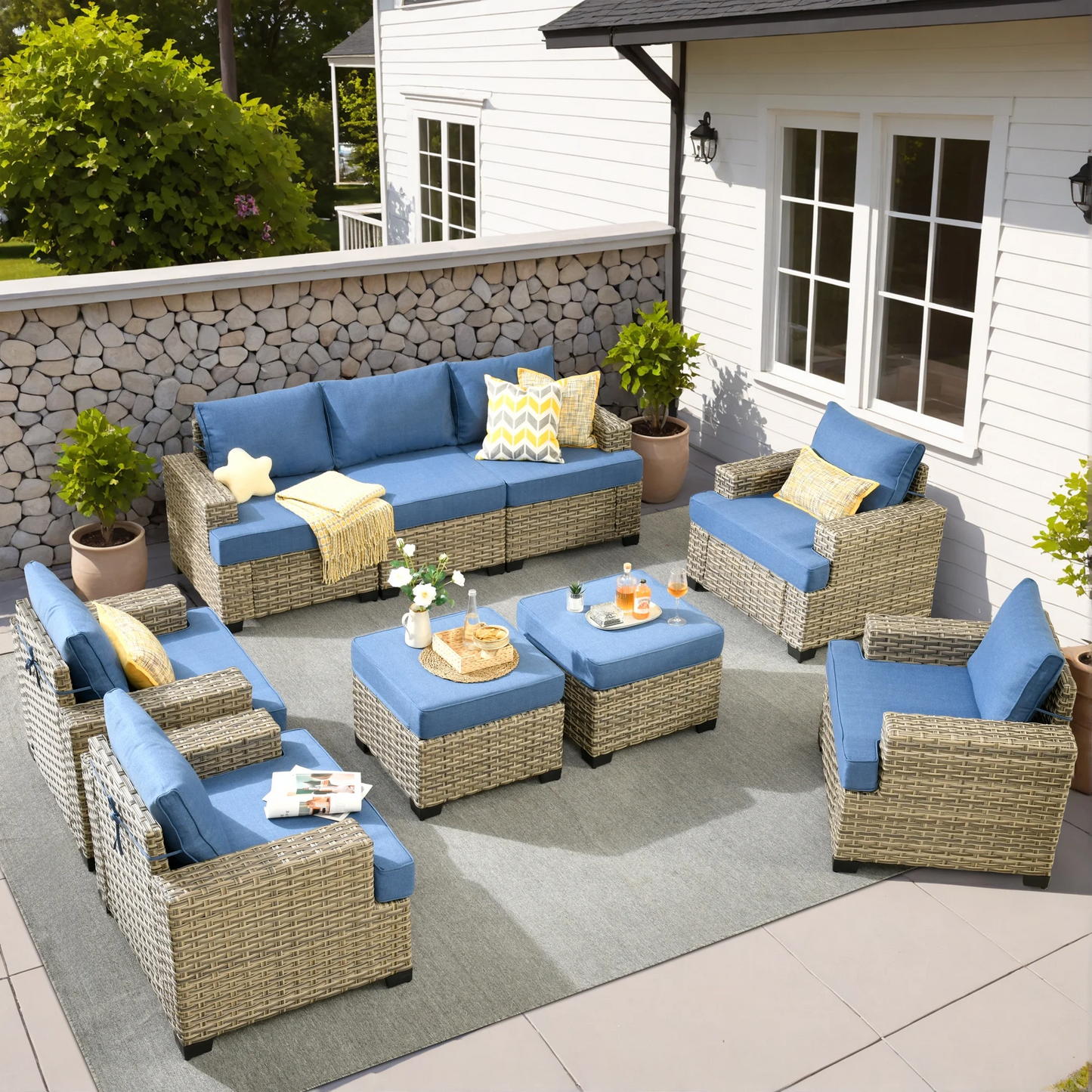 Vcatnet 7 Pieces Outdoor Patio Furniture Sectional Sofa Wicker Conversation Set with Ottomans
