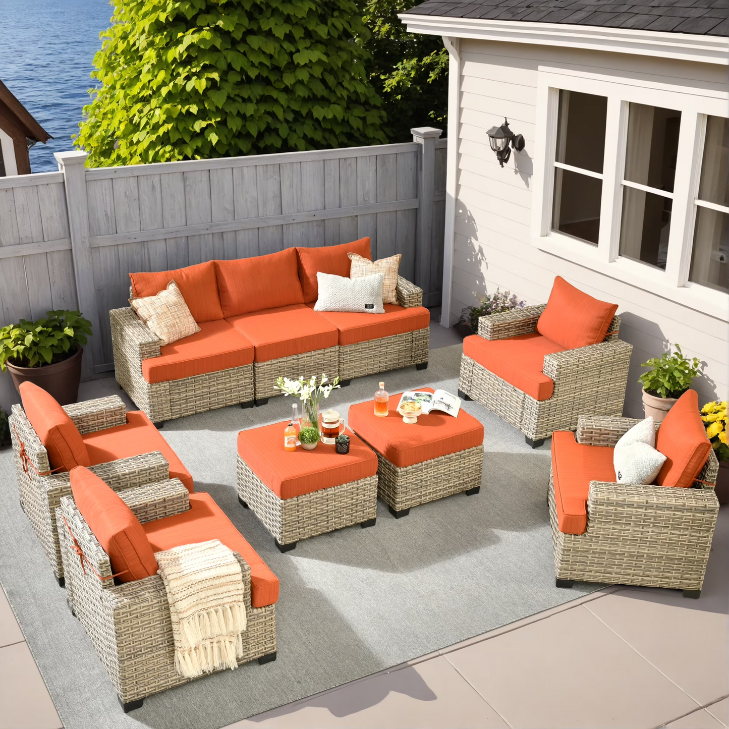 Vcatnet 7 Pieces Outdoor Patio Furniture Sectional Sofa Wicker Conversation Set with Ottomans