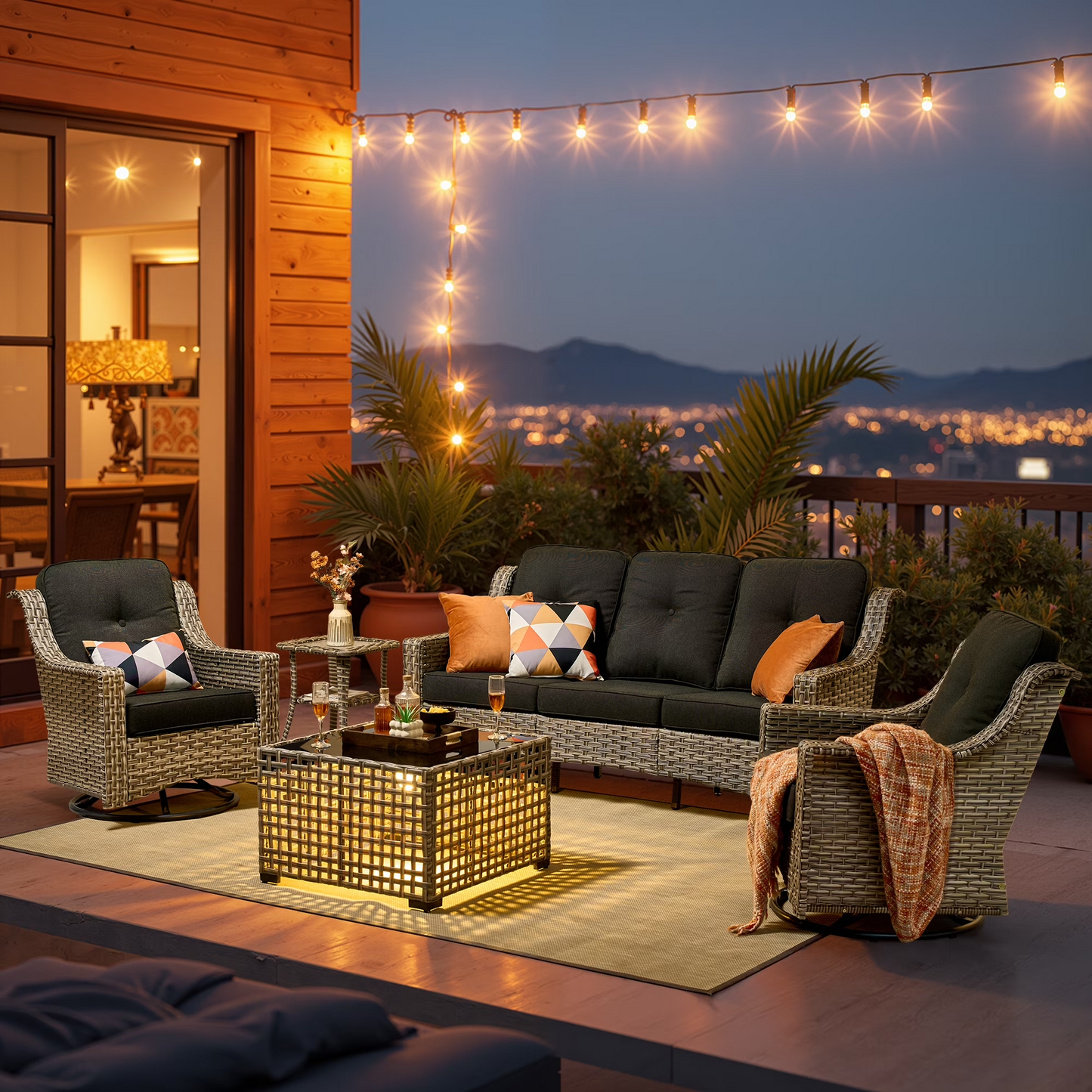 Vcatnet 4 Pieces Patio Outdoor Conversation Set High Back Wicker Rattan Furniture Outdoor Sectionals with Coffee Table