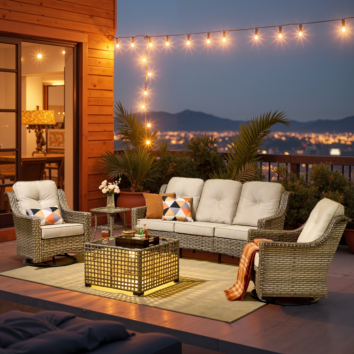 Vcatnet 4 Pieces Patio Outdoor Conversation Set High Back Wicker Rattan Furniture Outdoor Sectionals with Coffee Table