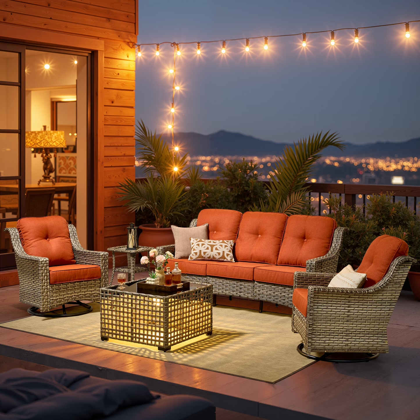 Vcatnet 4 Pieces Patio Outdoor Conversation Set High Back Wicker Rattan Furniture Outdoor Sectionals with Coffee Table