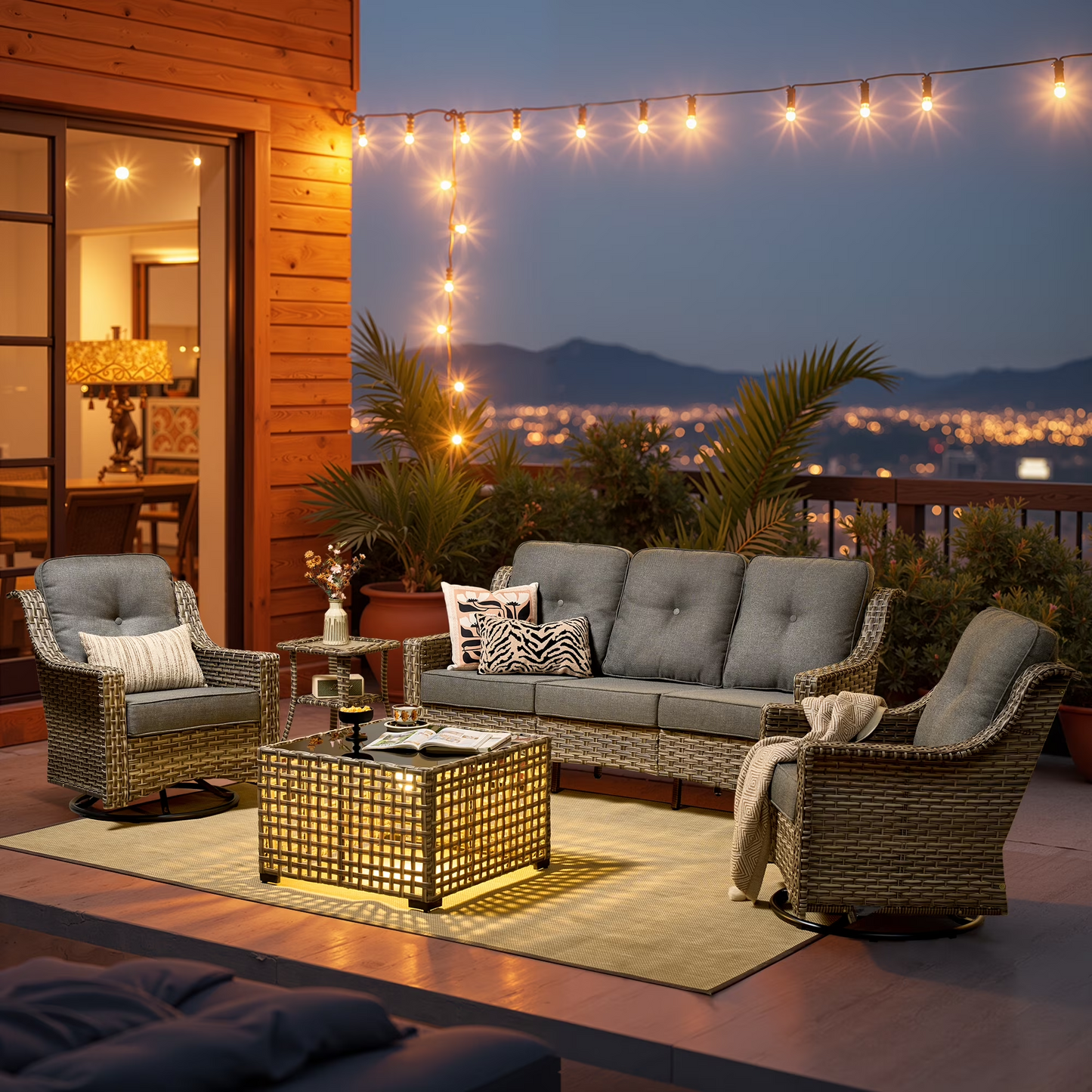 Vcatnet 4 Pieces Patio Outdoor Conversation Set High Back Wicker Rattan Furniture Outdoor Sectionals with Coffee Table