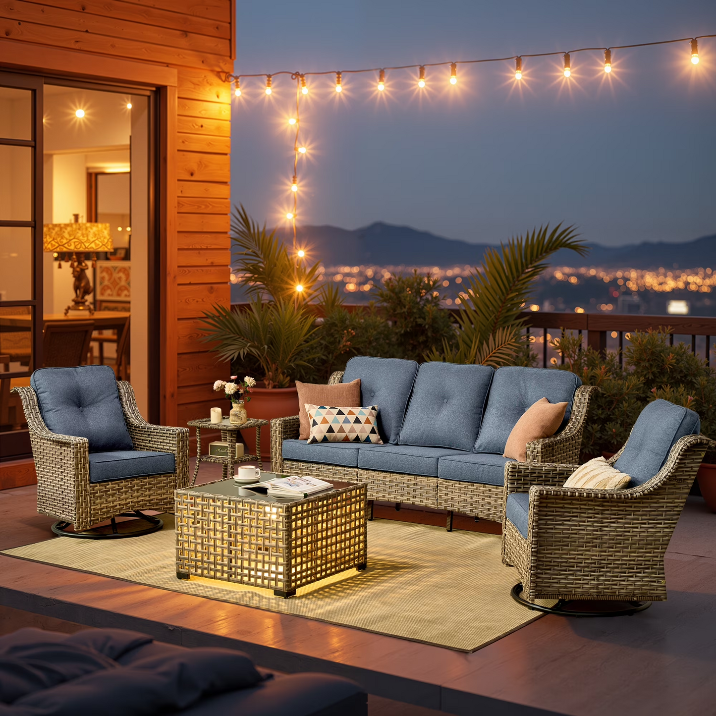 Vcatnet 4 Pieces Patio Outdoor Conversation Set High Back Wicker Rattan Furniture Outdoor Sectionals with Coffee Table