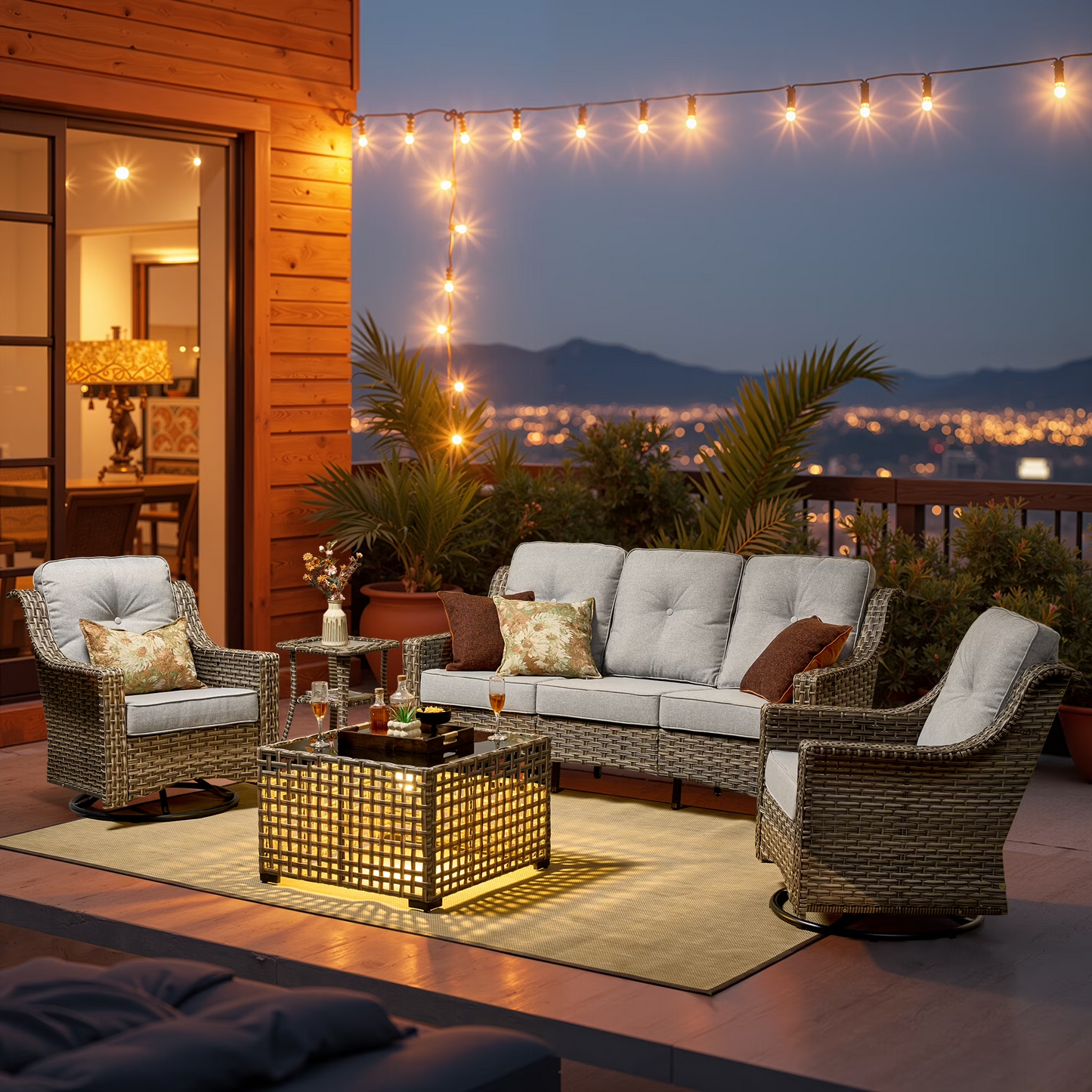 Vcatnet 4 Pieces Patio Outdoor Conversation Set High Back Wicker Rattan Furniture Outdoor Sectionals with Coffee Table