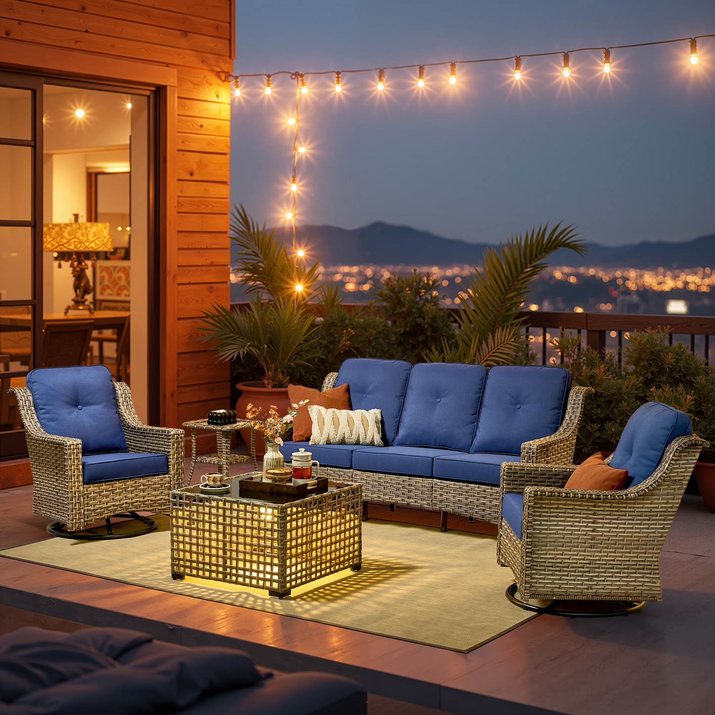 Vcatnet 4 Pieces Patio Outdoor Conversation Set High Back Wicker Rattan Furniture Outdoor Sectionals with Coffee Table