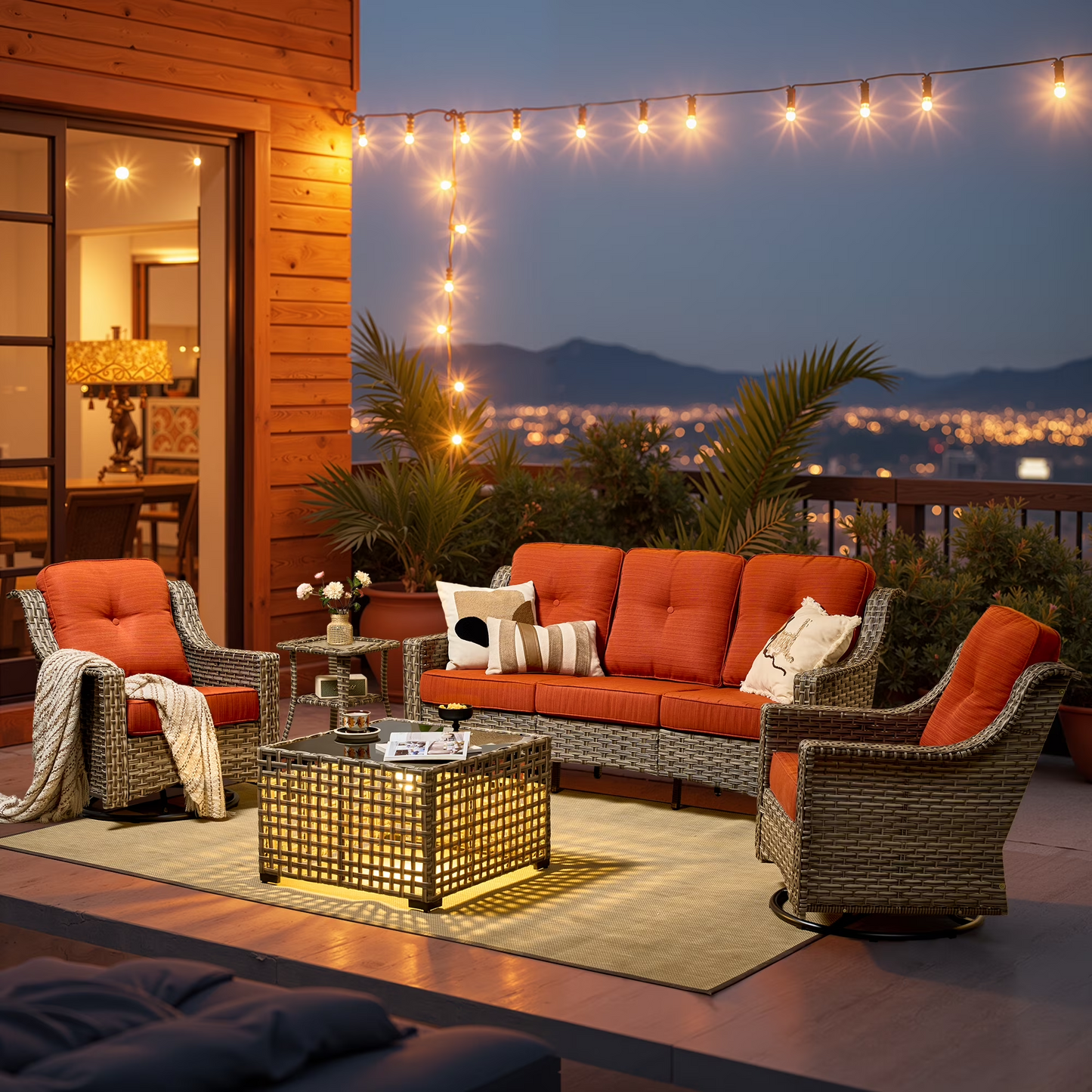 Vcatnet 4 Pieces Patio Outdoor Conversation Set High Back Wicker Rattan Furniture Outdoor Sectionals with Coffee Table