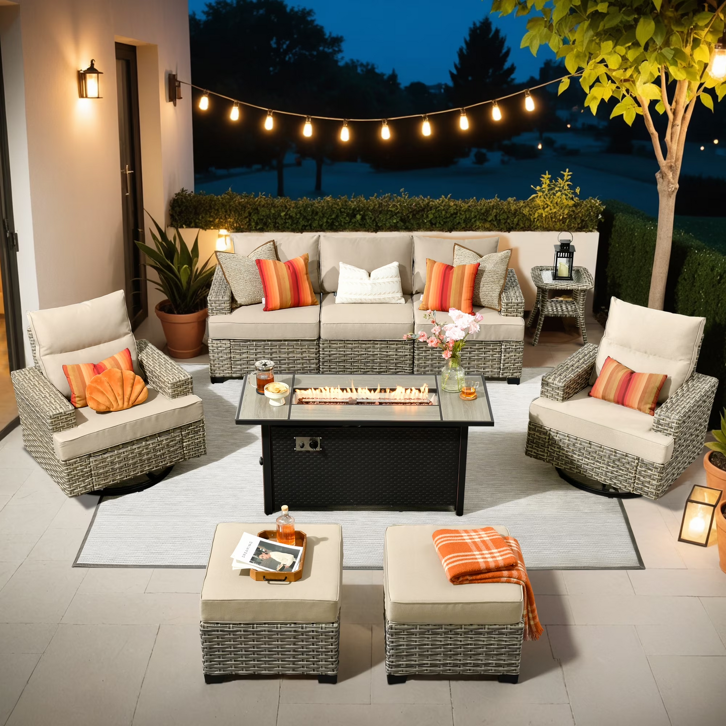 Vcatnet 7 Pieces Outdoor Patio Furniture Sectional Sofa Wicker Conversation Set with Ottomans