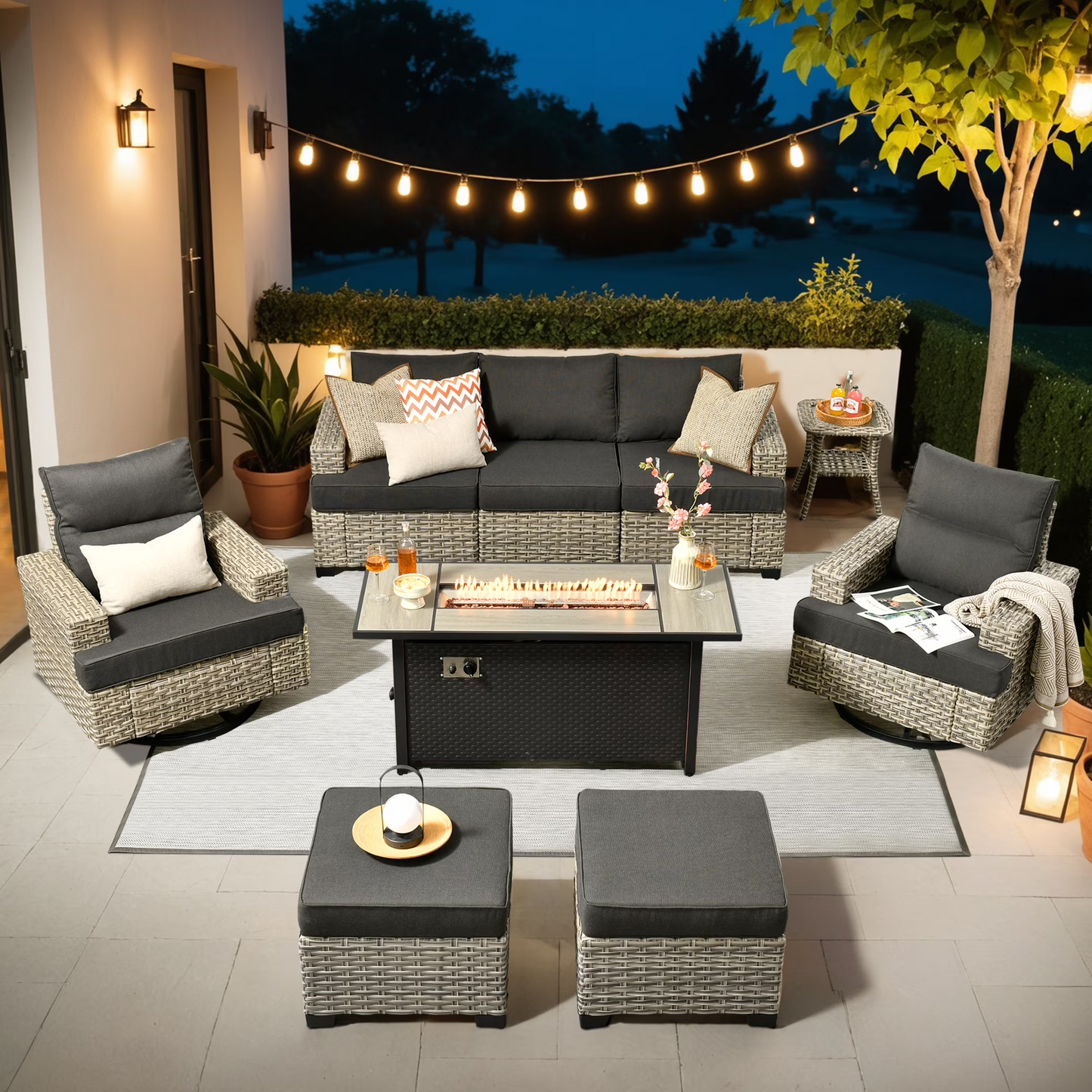 Vcatnet 7 Pieces Outdoor Patio Furniture Sectional Sofa Wicker Conversation Set with Ottomans