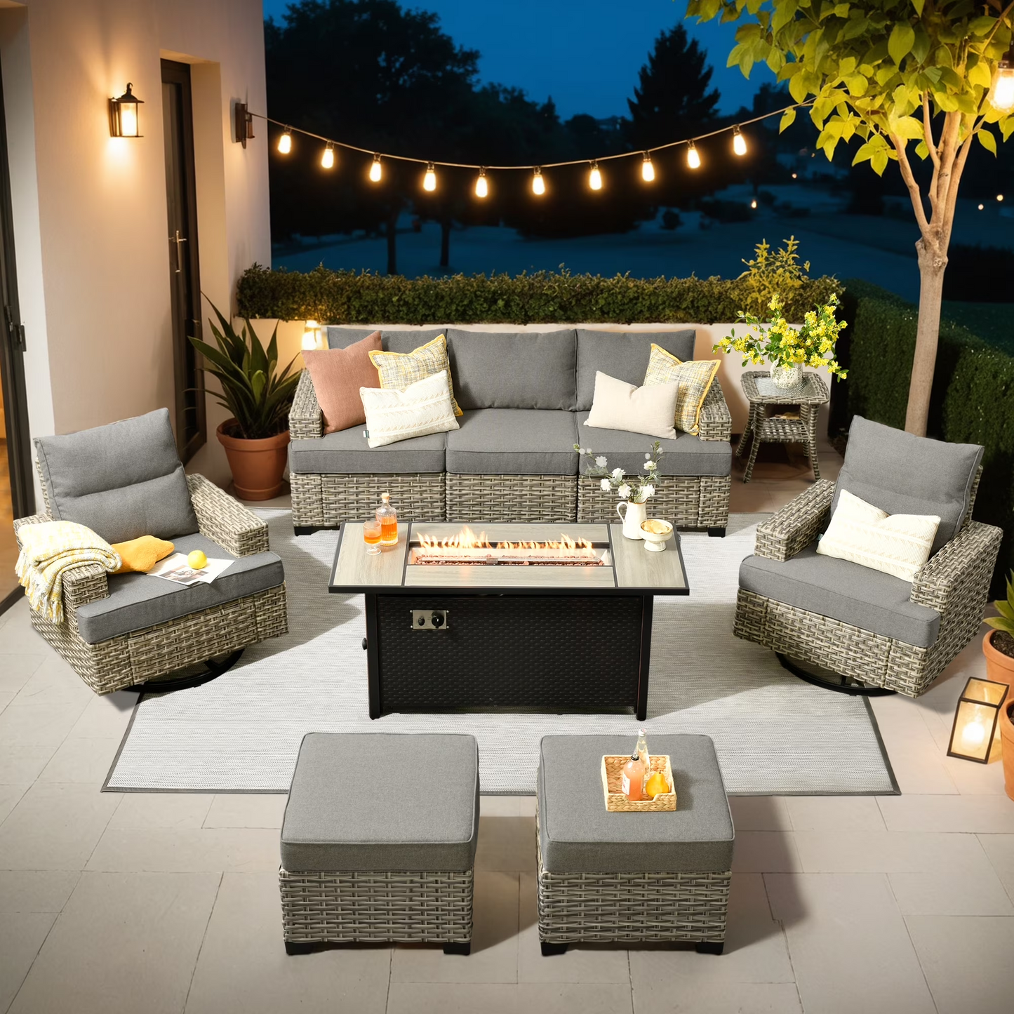 Vcatnet 7 Pieces Outdoor Patio Furniture Sectional Sofa Wicker Conversation Set with Ottomans