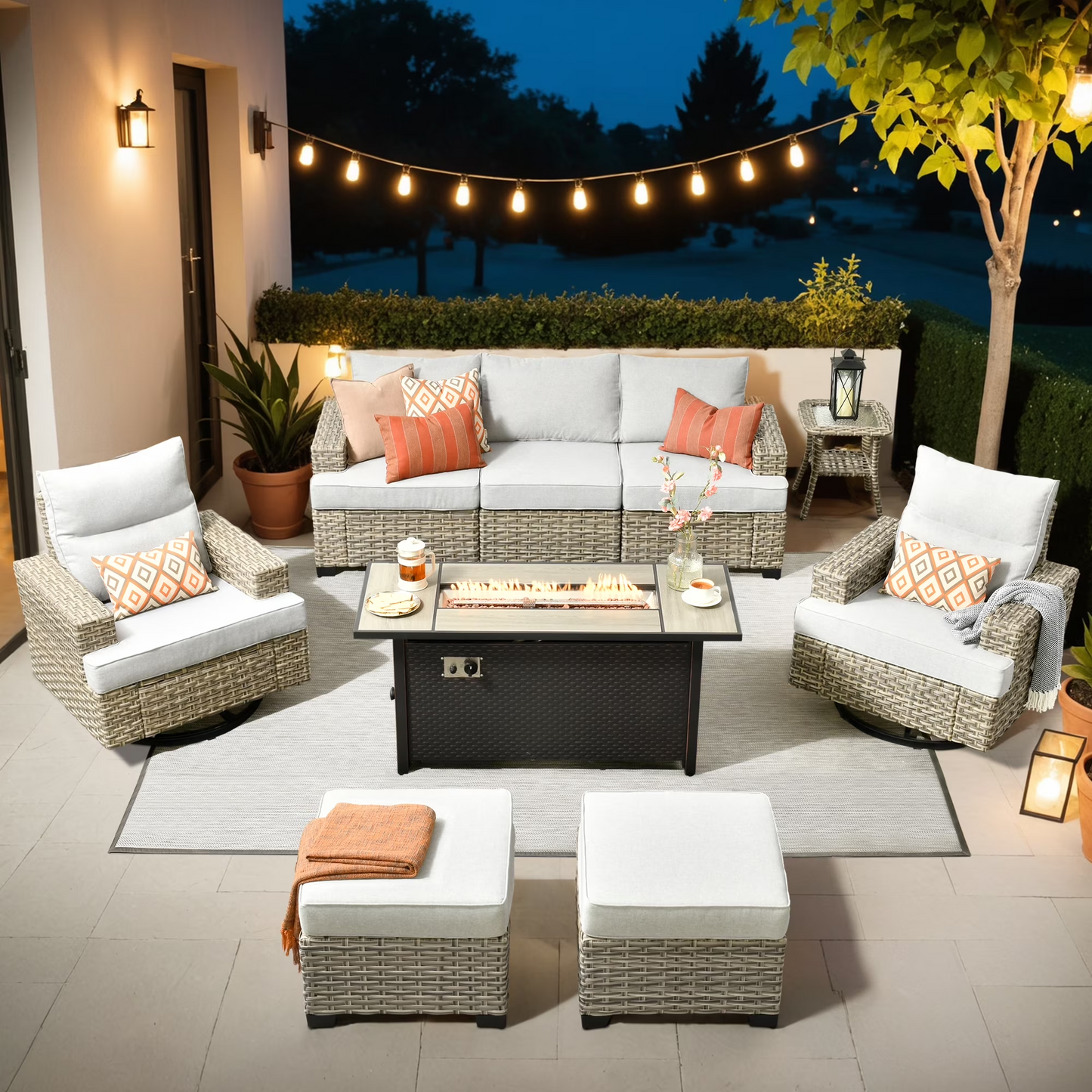 Vcatnet 7 Pieces Outdoor Patio Furniture Sectional Sofa Wicker Conversation Set with Ottomans