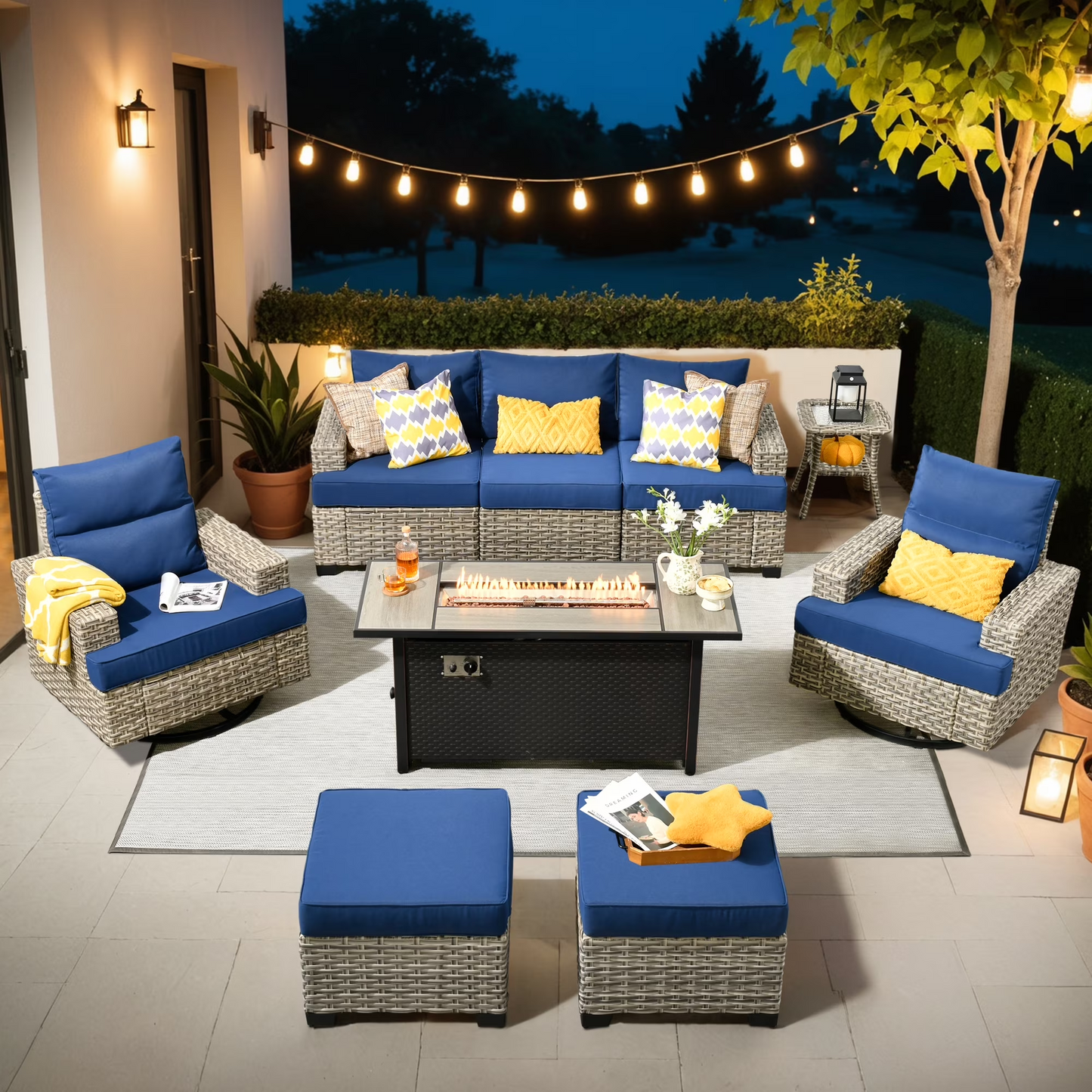 Vcatnet 7 Pieces Outdoor Patio Furniture Sectional Sofa Wicker Conversation Set with Ottomans