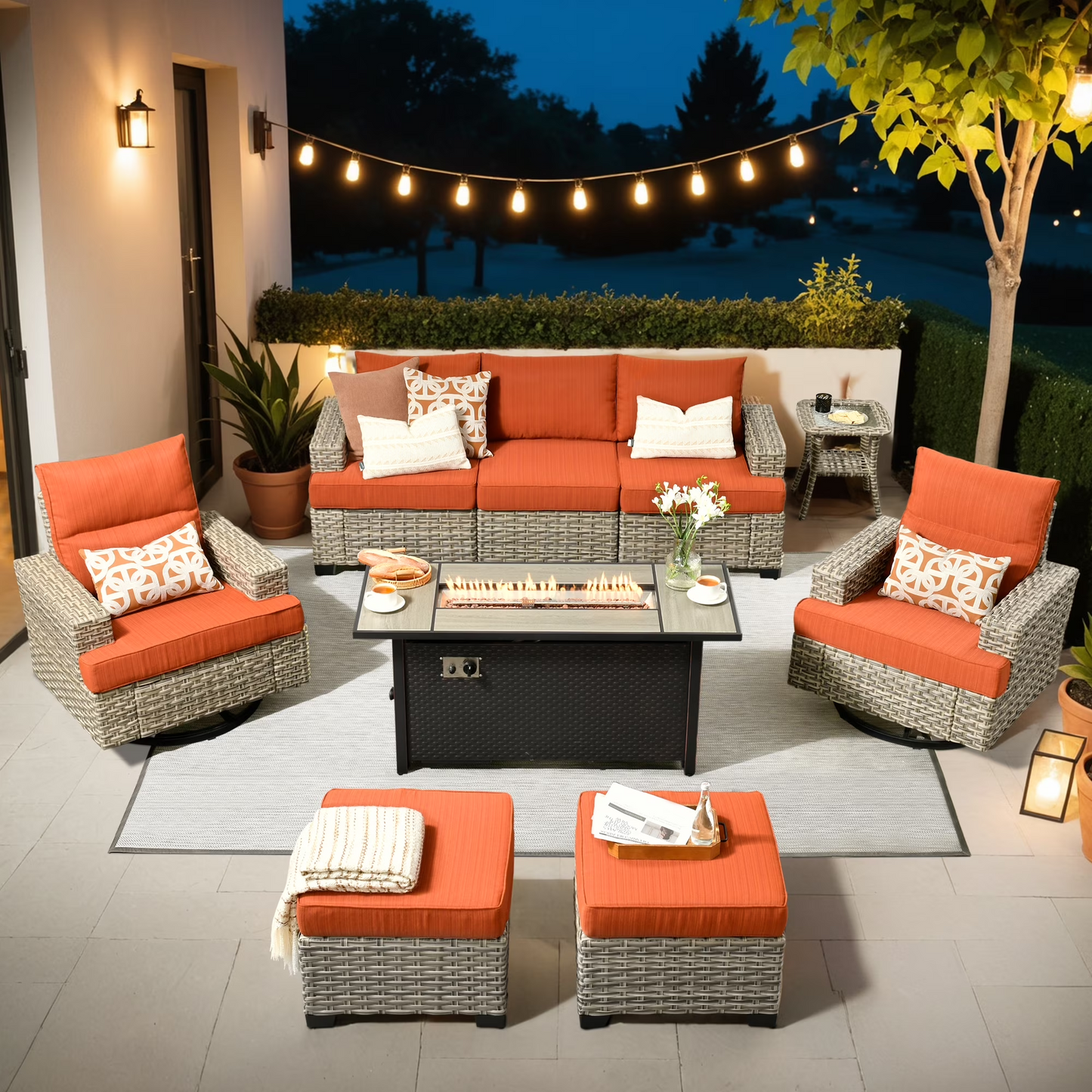 Vcatnet 7 Pieces Outdoor Patio Furniture Sectional Sofa Wicker Conversation Set with Ottomans