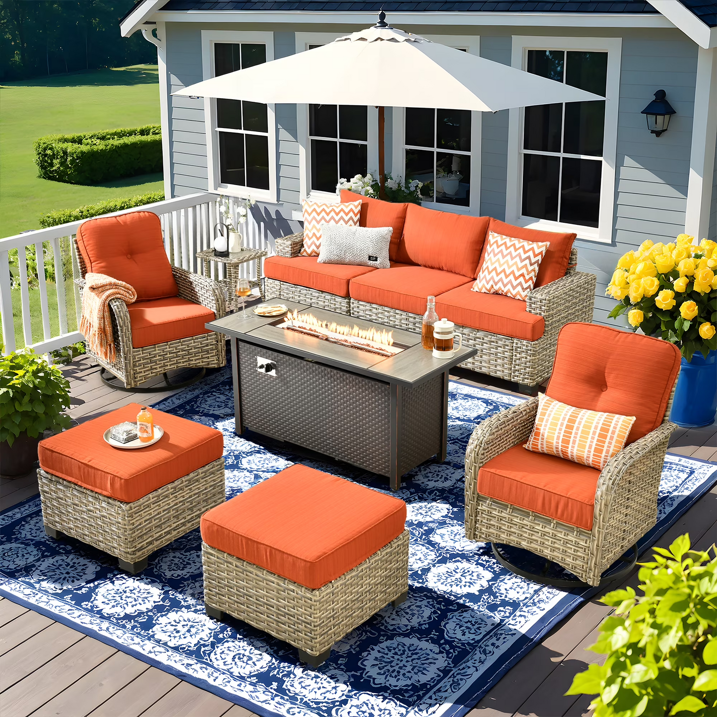 Vcatnet 7 Pieces Outdoor Patio Furniture Sectional Sofa Wicker Conversation Set with Ottomans