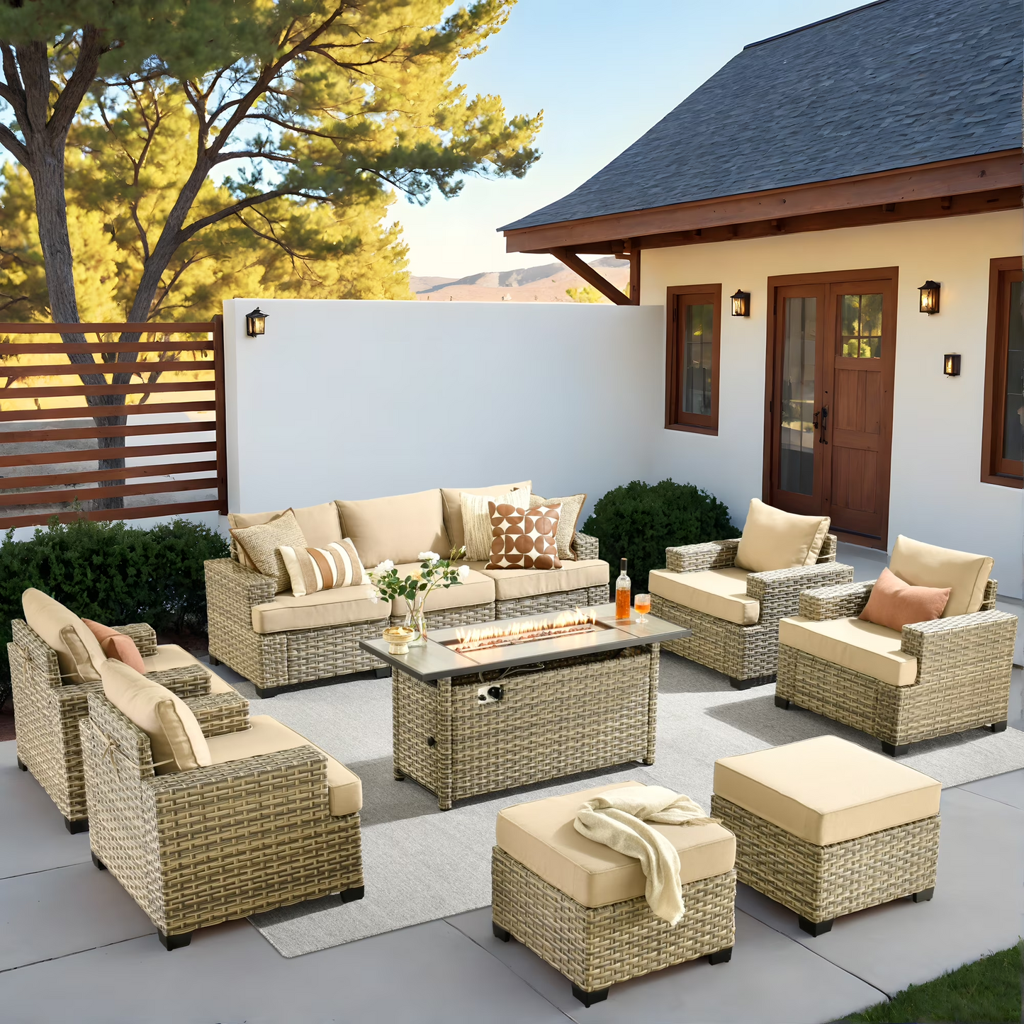 Vcatnet 7 Pieces Outdoor Patio Furniture Sectional Sofa Wicker Conversation Set with Ottomans