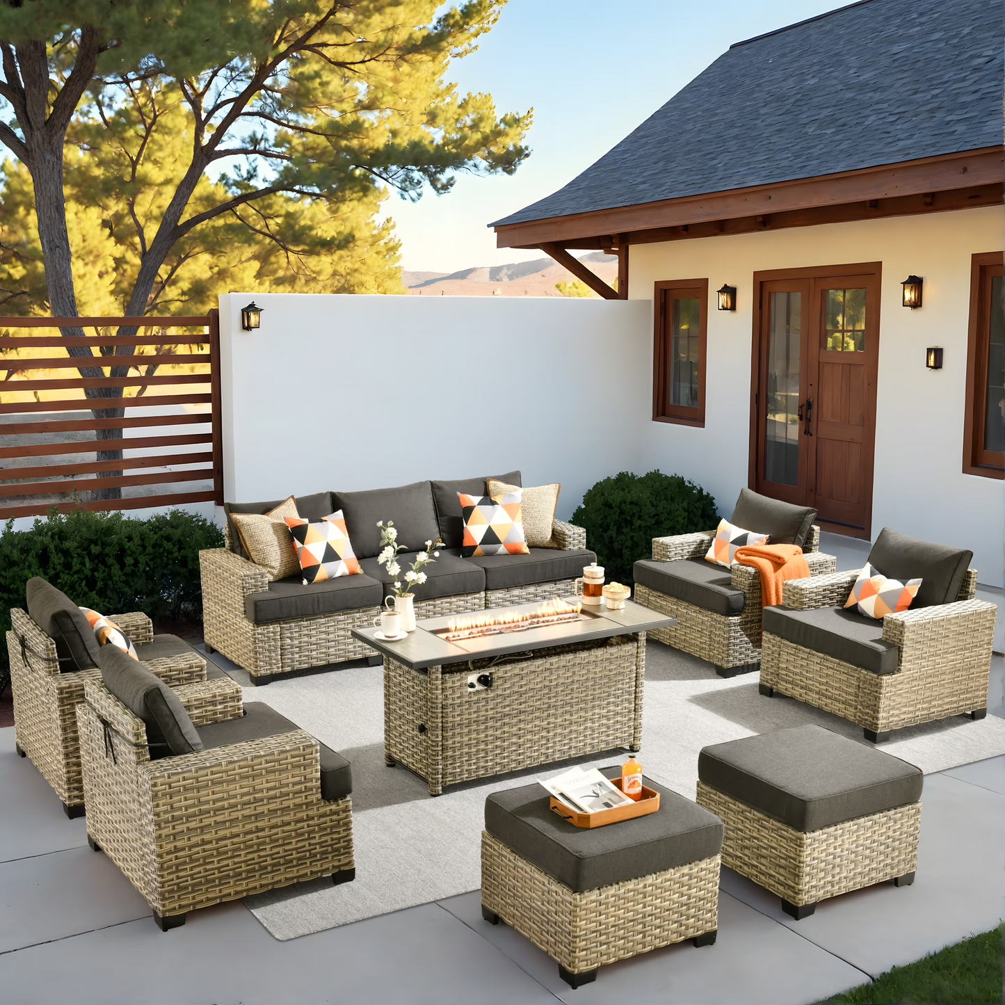 Vcatnet 7 Pieces Outdoor Patio Furniture Sectional Sofa Wicker Conversation Set with Ottomans