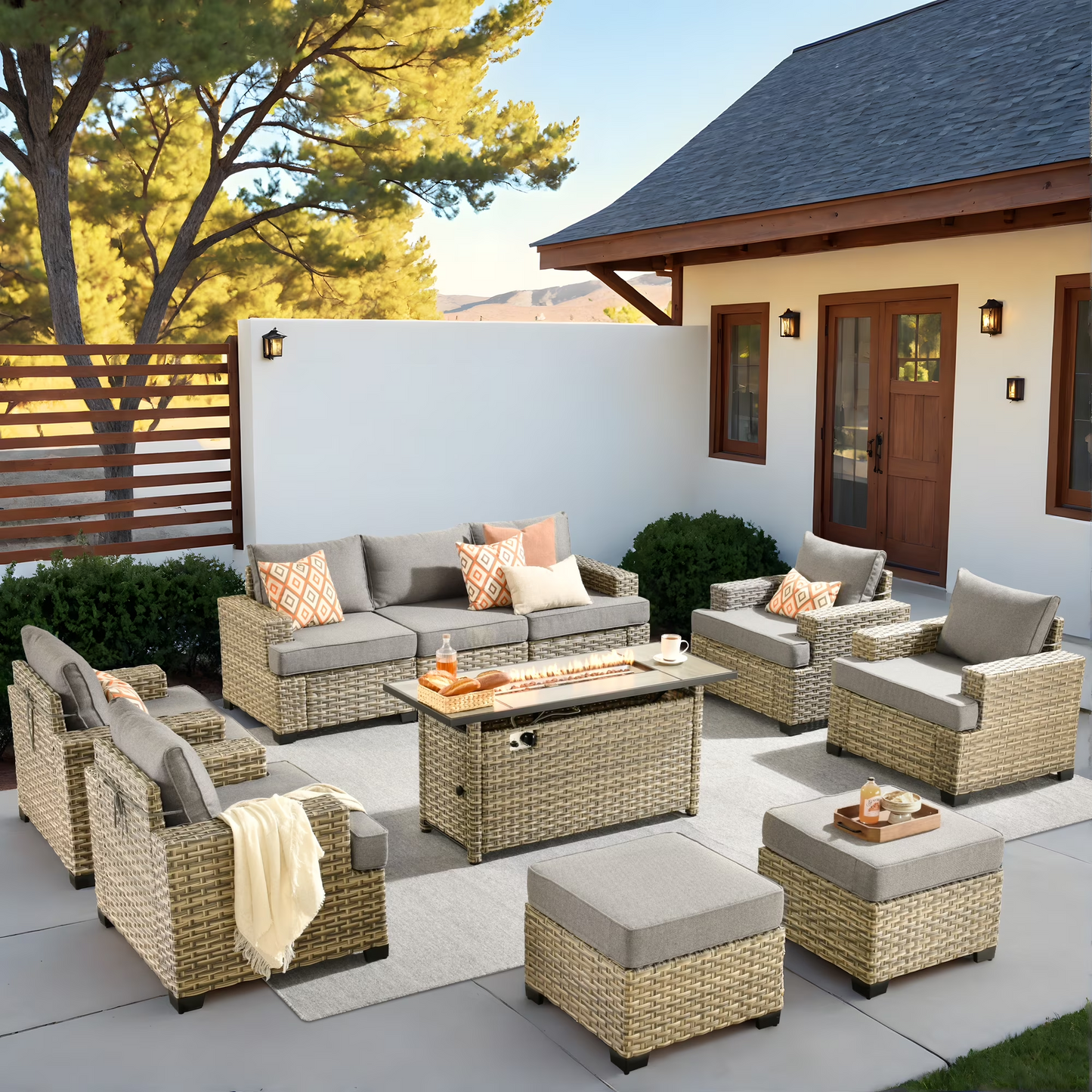 Vcatnet 7 Pieces Outdoor Patio Furniture Sectional Sofa Wicker Conversation Set with Ottomans
