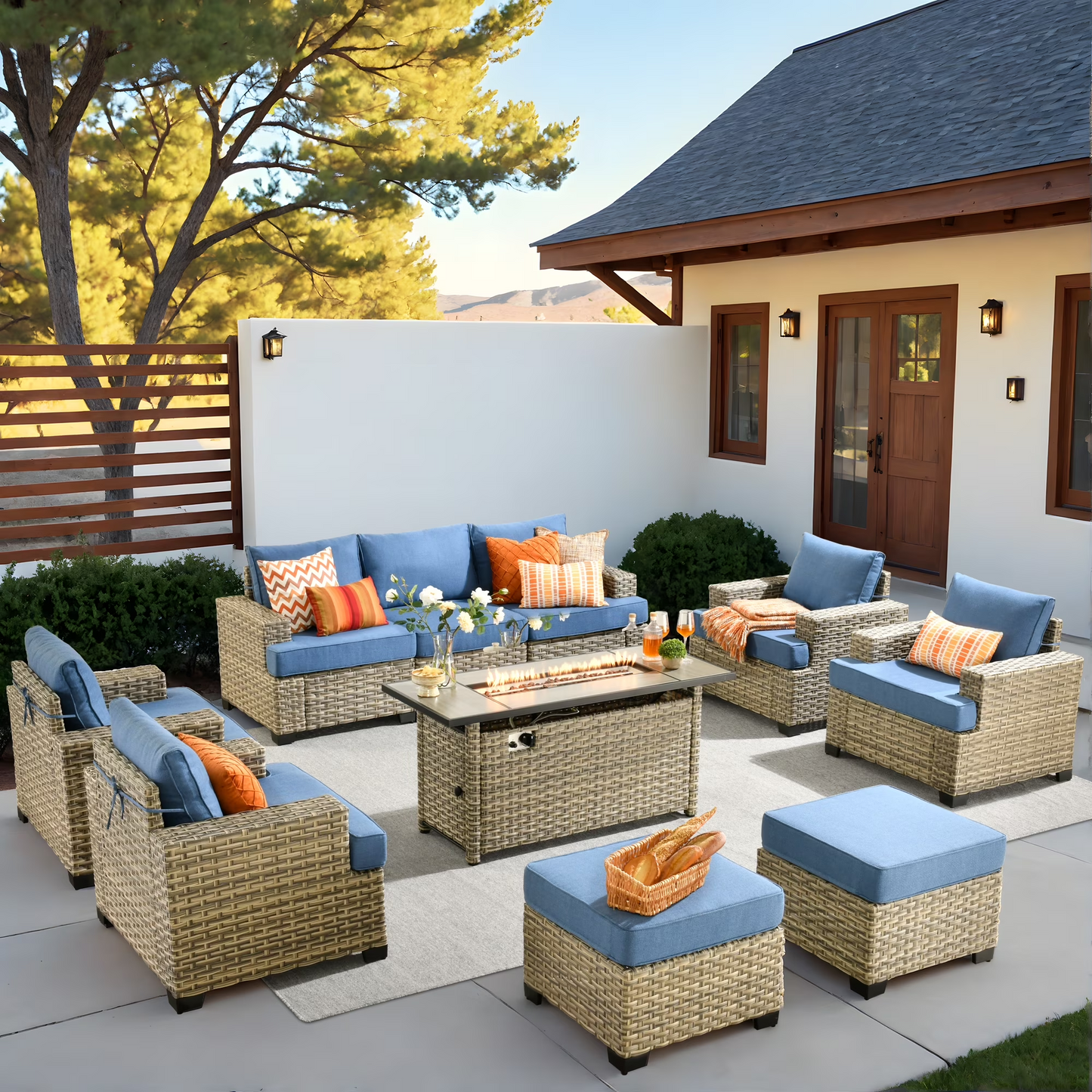 Vcatnet 7 Pieces Outdoor Patio Furniture Sectional Sofa Wicker Conversation Set with Ottomans