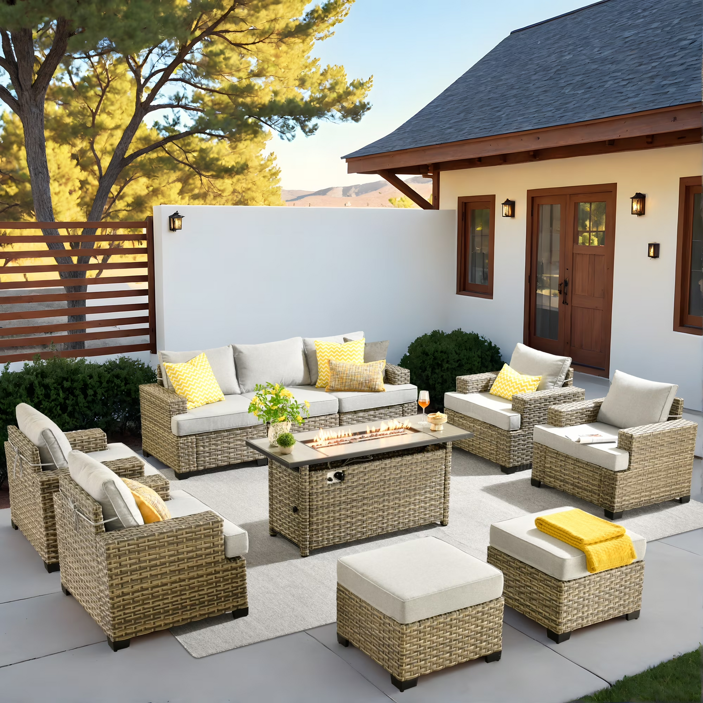 Vcatnet 7 Pieces Outdoor Patio Furniture Sectional Sofa Wicker Conversation Set with Ottomans