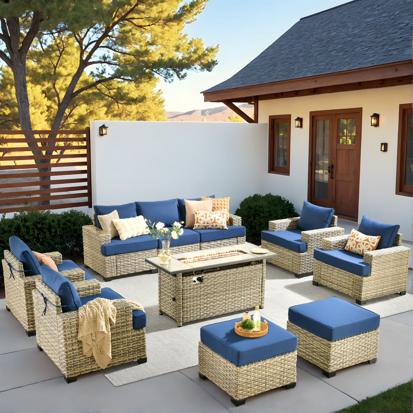 Vcatnet 7 Pieces Outdoor Patio Furniture Sectional Sofa Wicker Conversation Set with Ottomans