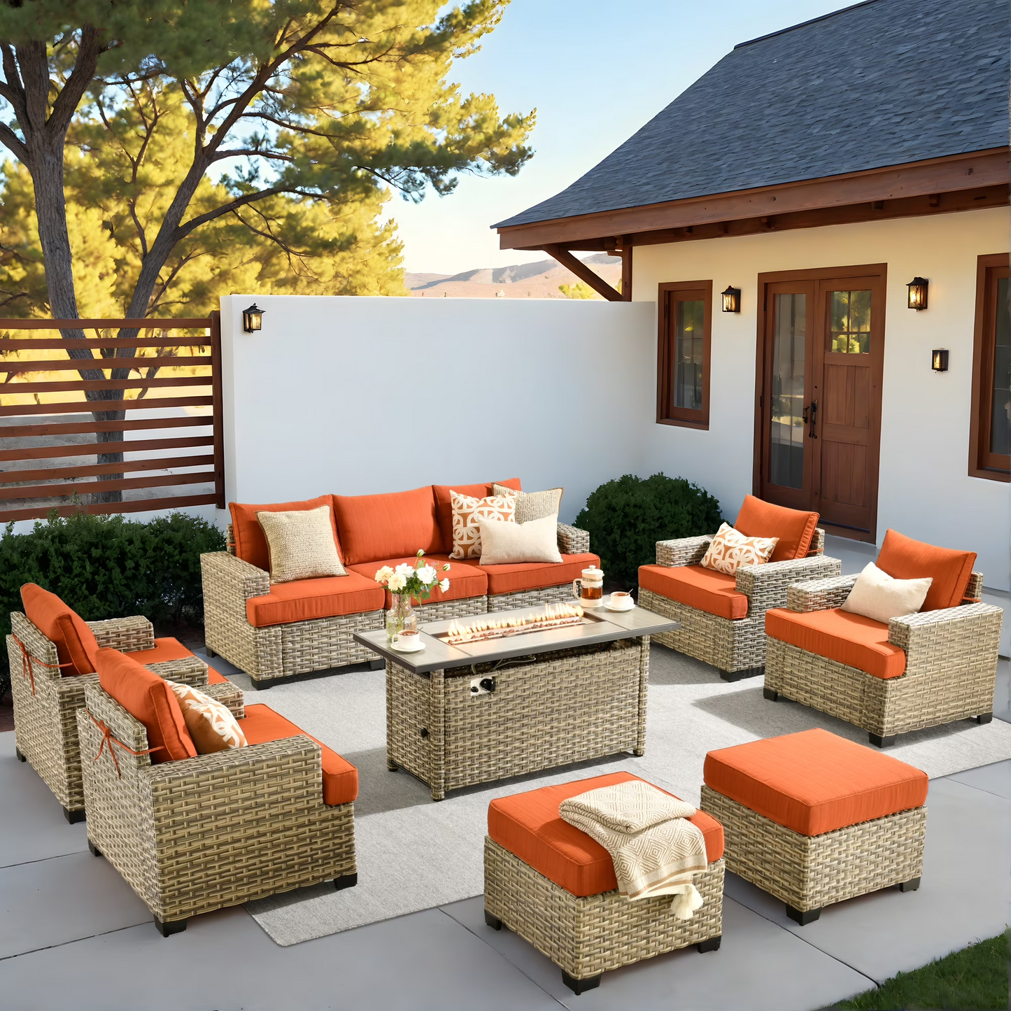 Vcatnet 7 Pieces Outdoor Patio Furniture Sectional Sofa Wicker Conversation Set with Ottomans
