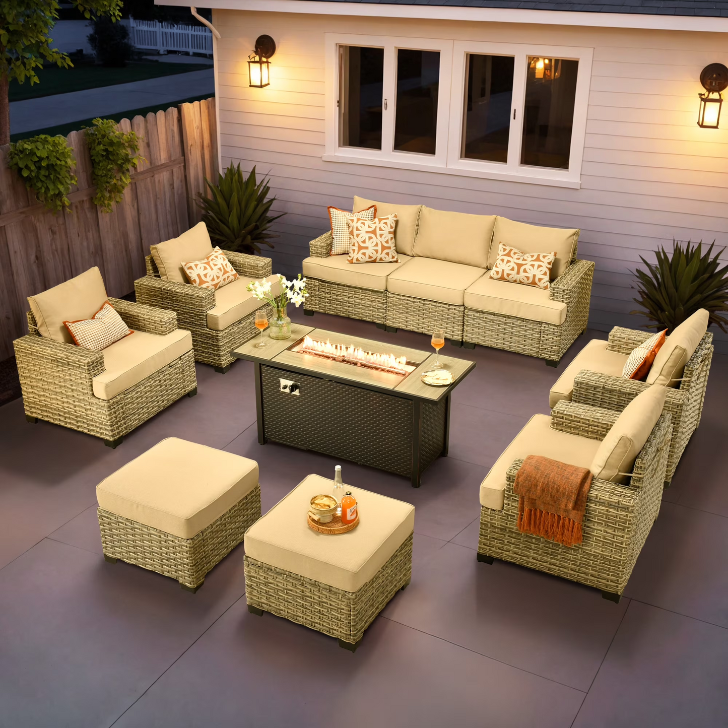 Vcatnet 7 Pieces Outdoor Patio Furniture Sectional Sofa Wicker Conversation Set with Ottomans