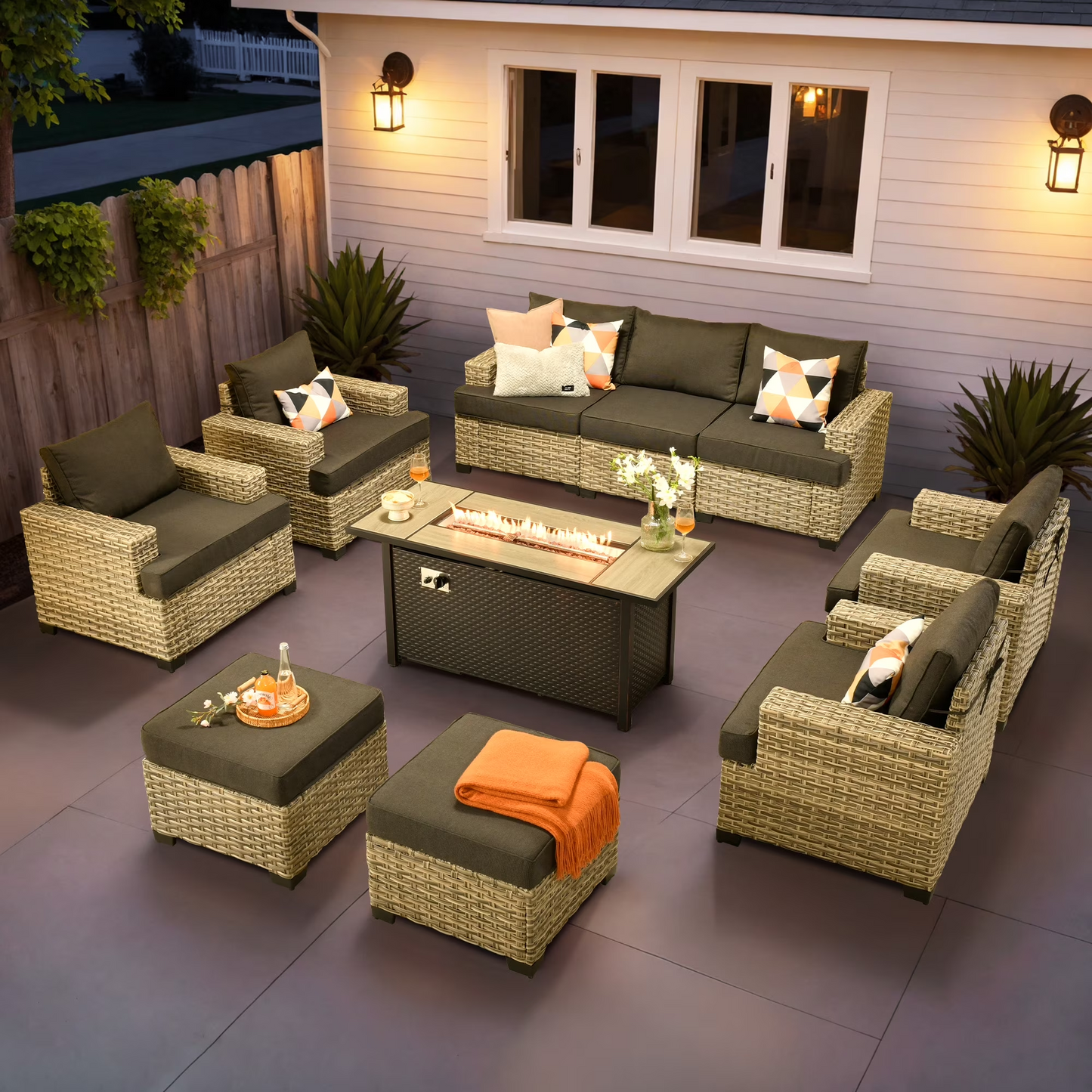Vcatnet 7 Pieces Outdoor Patio Furniture Sectional Sofa Wicker Conversation Set with Ottomans
