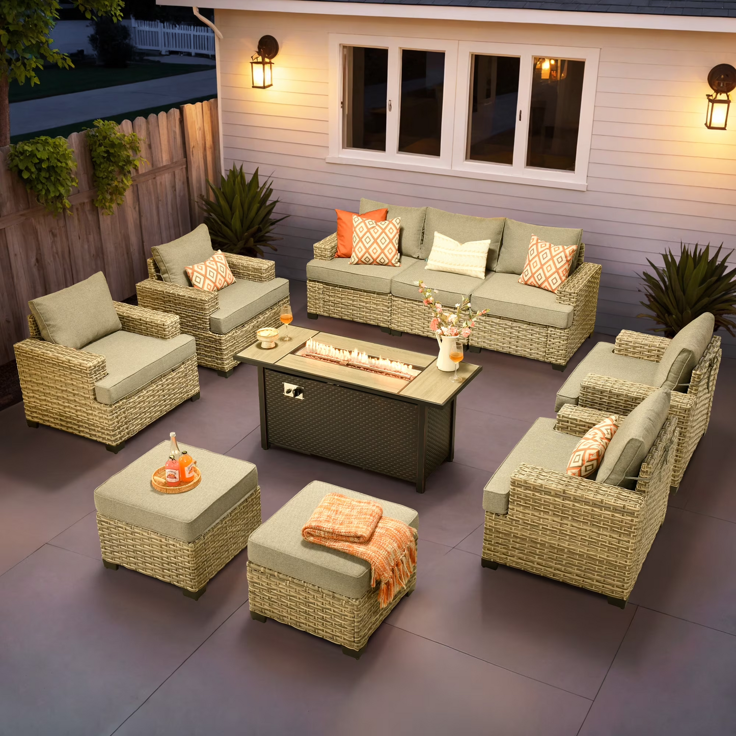 Vcatnet 7 Pieces Outdoor Patio Furniture Sectional Sofa Wicker Conversation Set with Ottomans