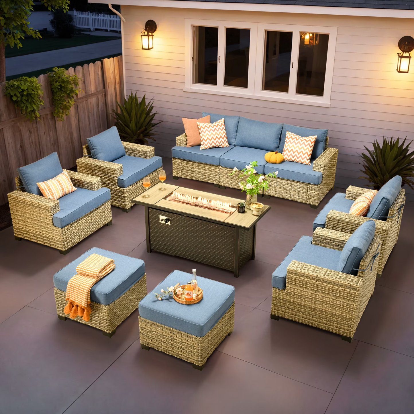 Vcatnet 7 Pieces Outdoor Patio Furniture Sectional Sofa Wicker Conversation Set with Ottomans