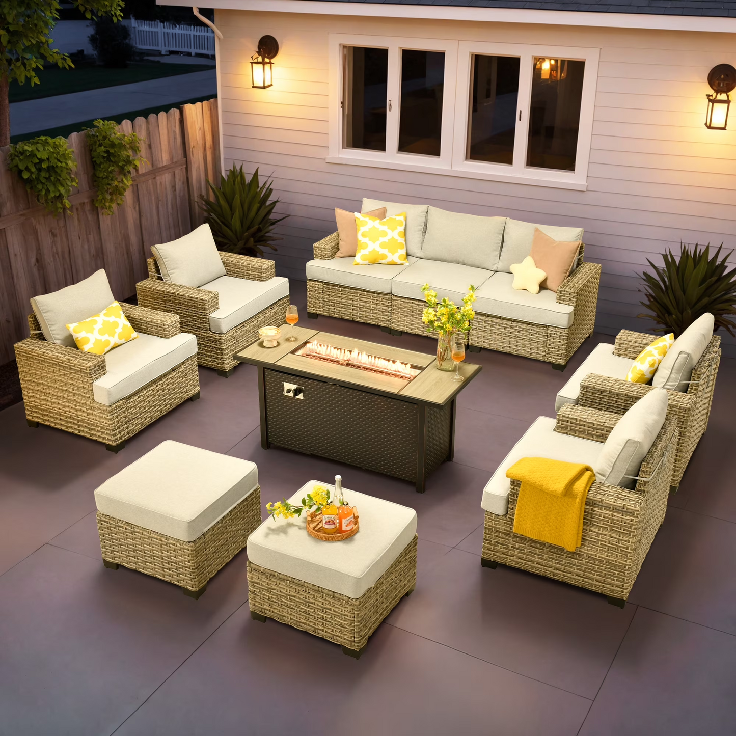 Vcatnet 7 Pieces Outdoor Patio Furniture Sectional Sofa Wicker Conversation Set with Ottomans