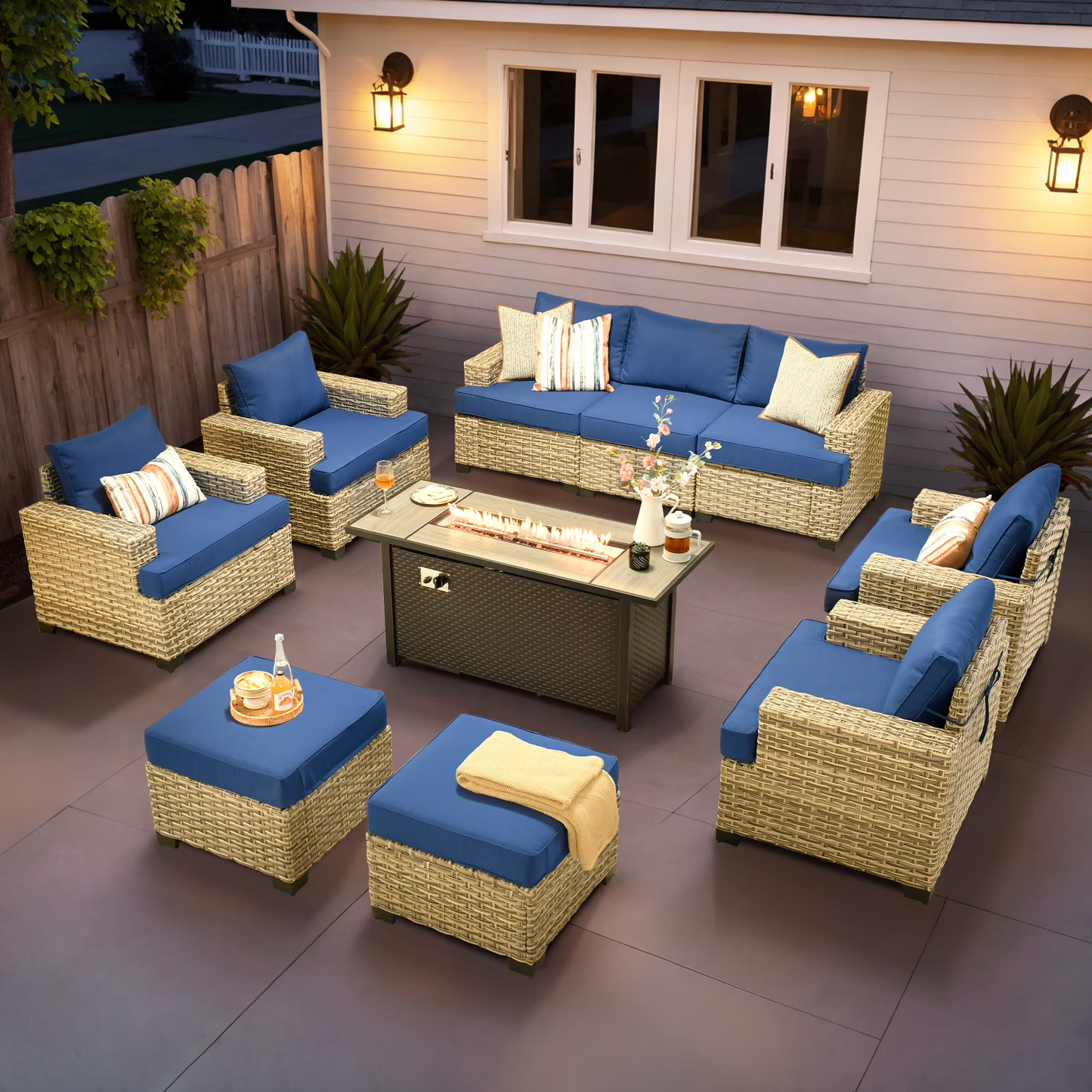 Vcatnet 7 Pieces Outdoor Patio Furniture Sectional Sofa Wicker Conversation Set with Ottomans